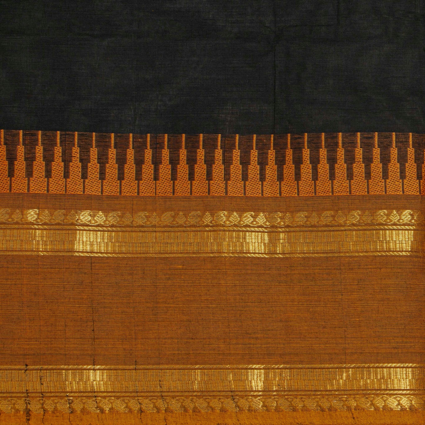 Black And Mustard Kanchi Cotton Saree For Festive Wear PV MM KC 591 - Cotton Saree - Panjavarnam PV MM KC 591