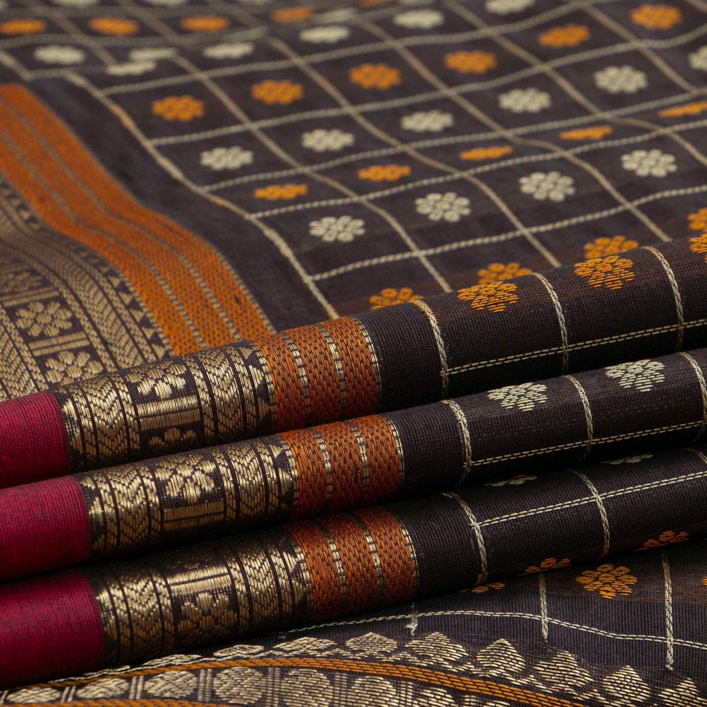Black And Pink Aayiram Bhutta Kanchi Cotton Saree PV RSP KC 242