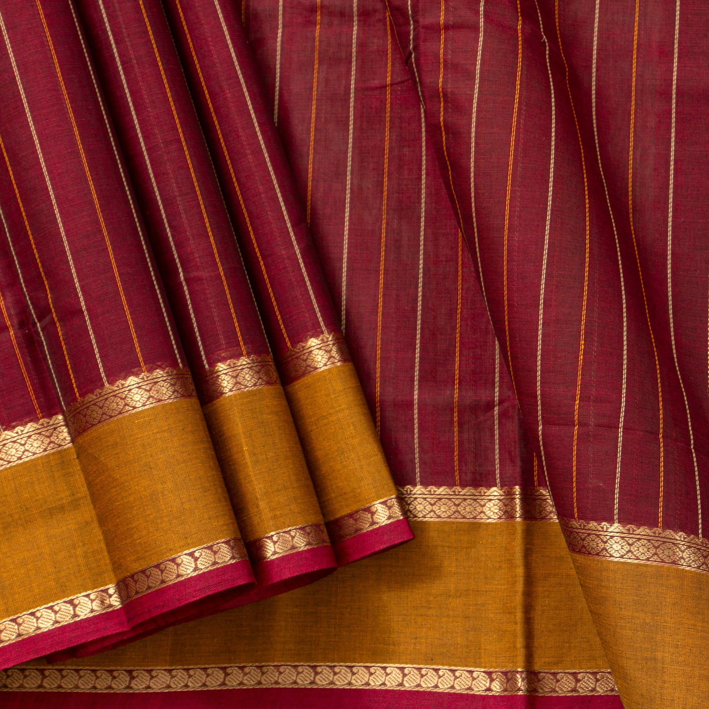 Maroon And Mustard Kanchi Cotton Saree PV RSP KC 246