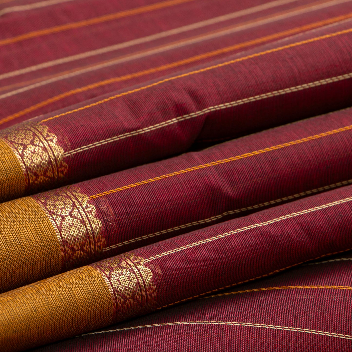 Maroon And Mustard Kanchi Cotton Saree PV RSP KC 246