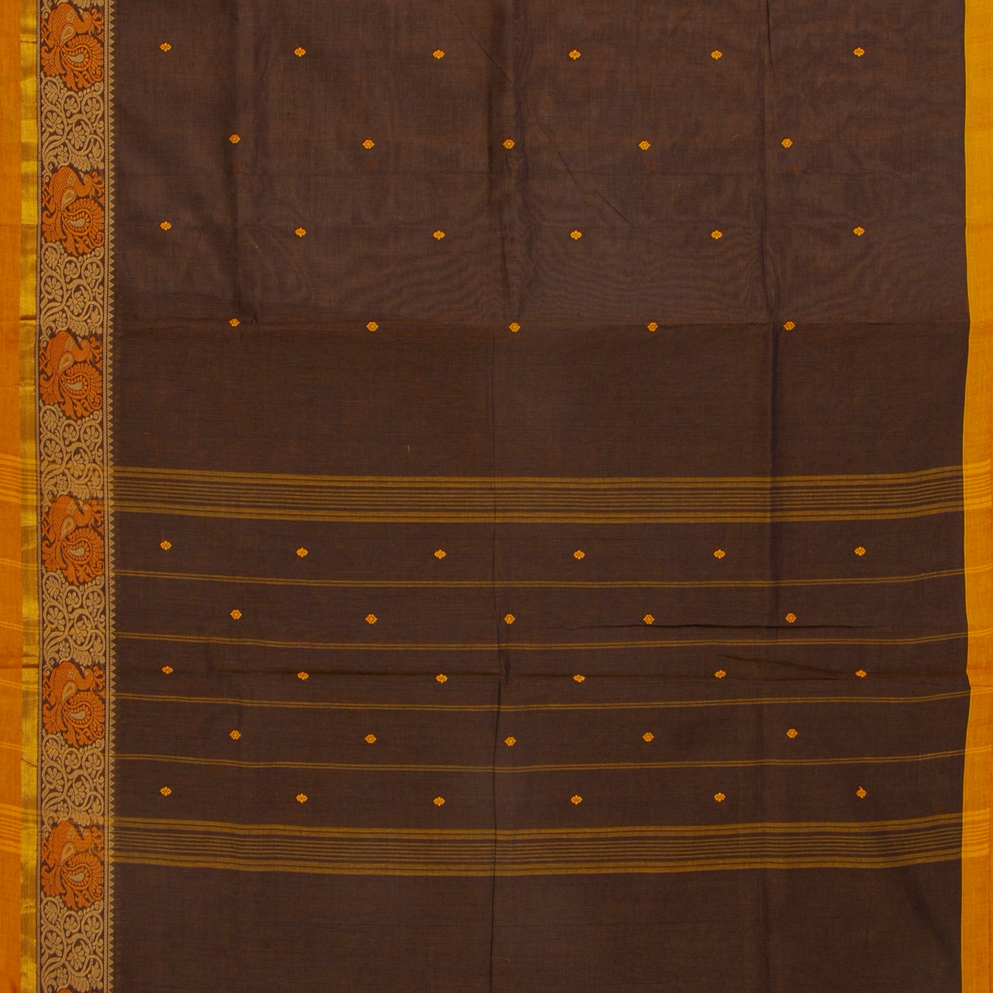 Brown And Mustard Kanchi Cotton Saree For Festive Wear PV MM KC 531