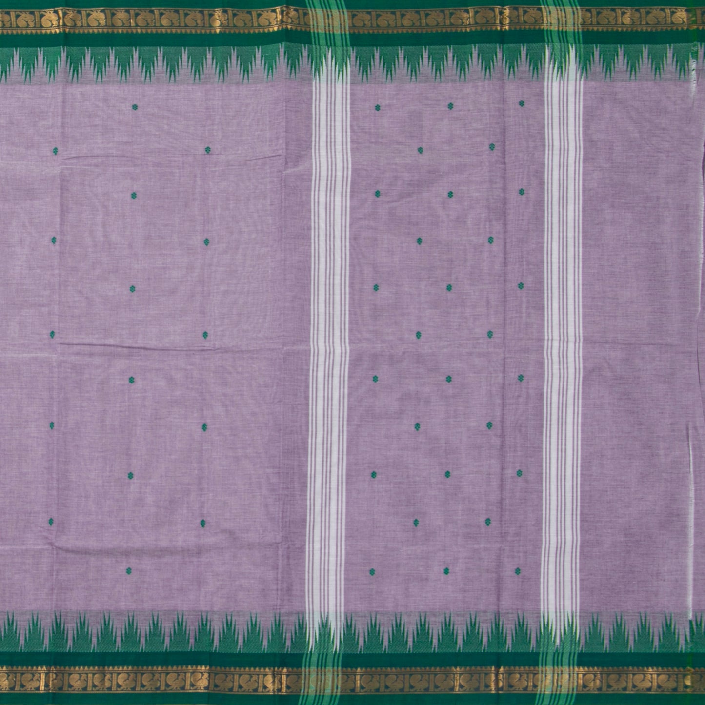 Lilac And Green Kanchi Cotton Saree For Festive Wear PV MM KC 449