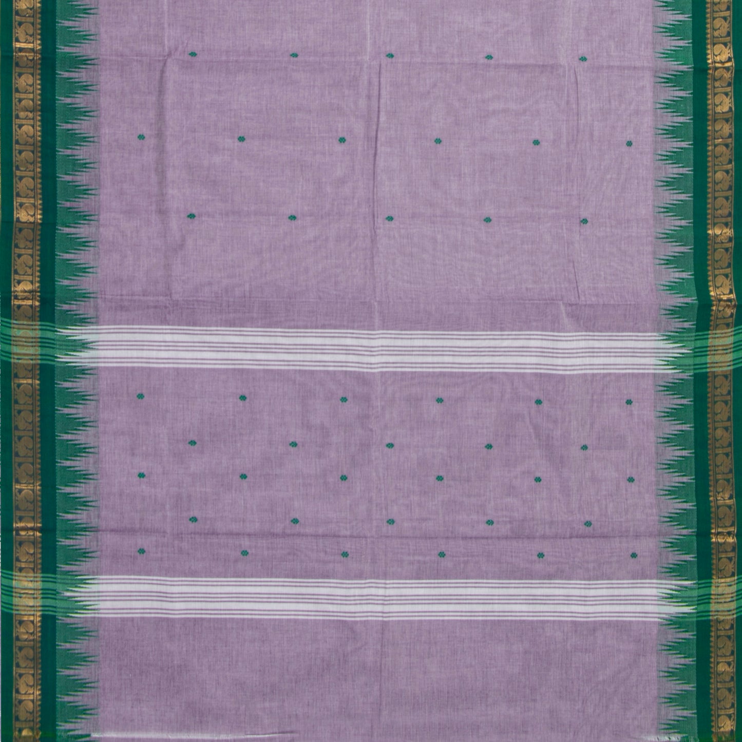 Lilac And Green Kanchi Cotton Saree For Festive Wear PV MM KC 449