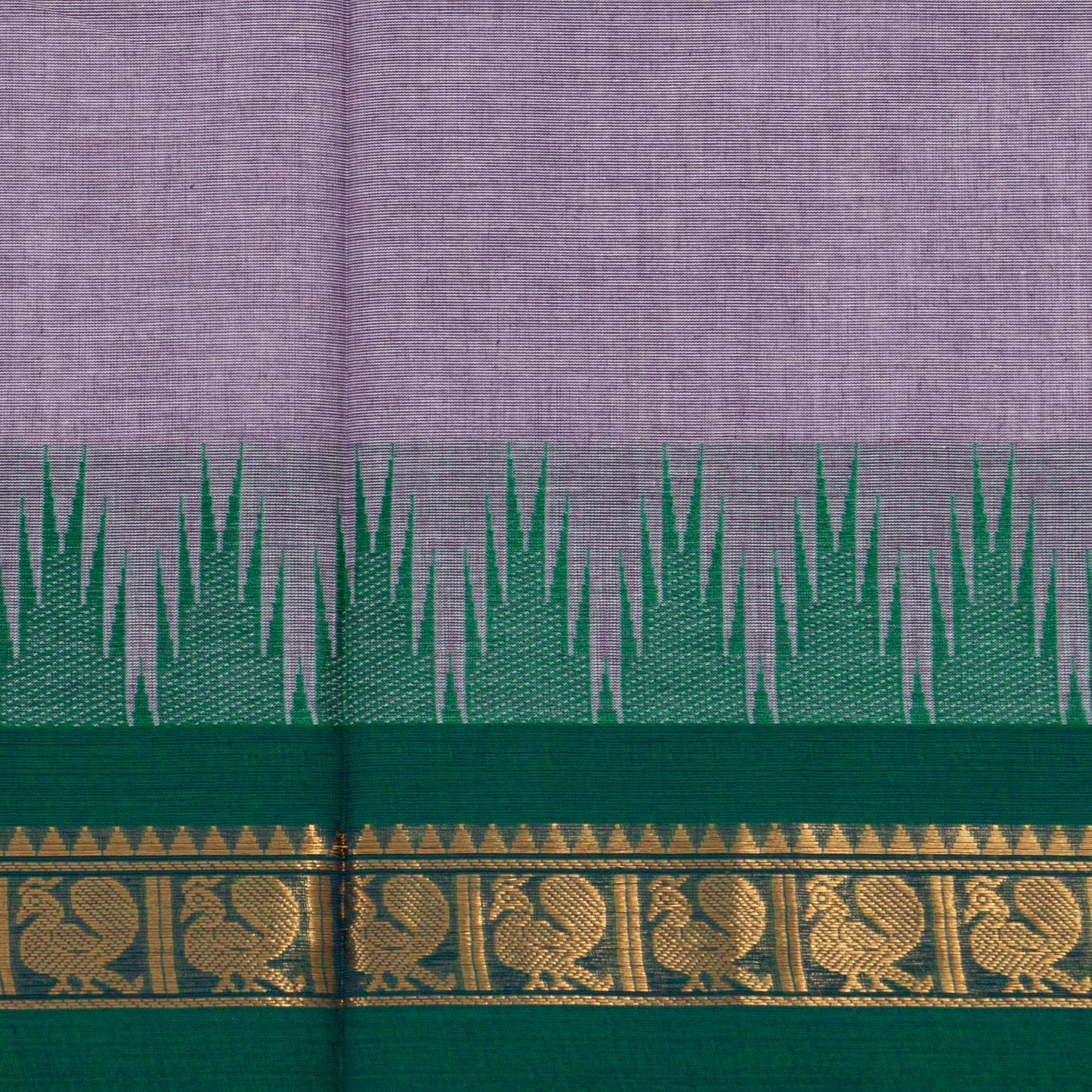 Lilac And Green Kanchi Cotton Saree For Festive Wear PV MM KC 449