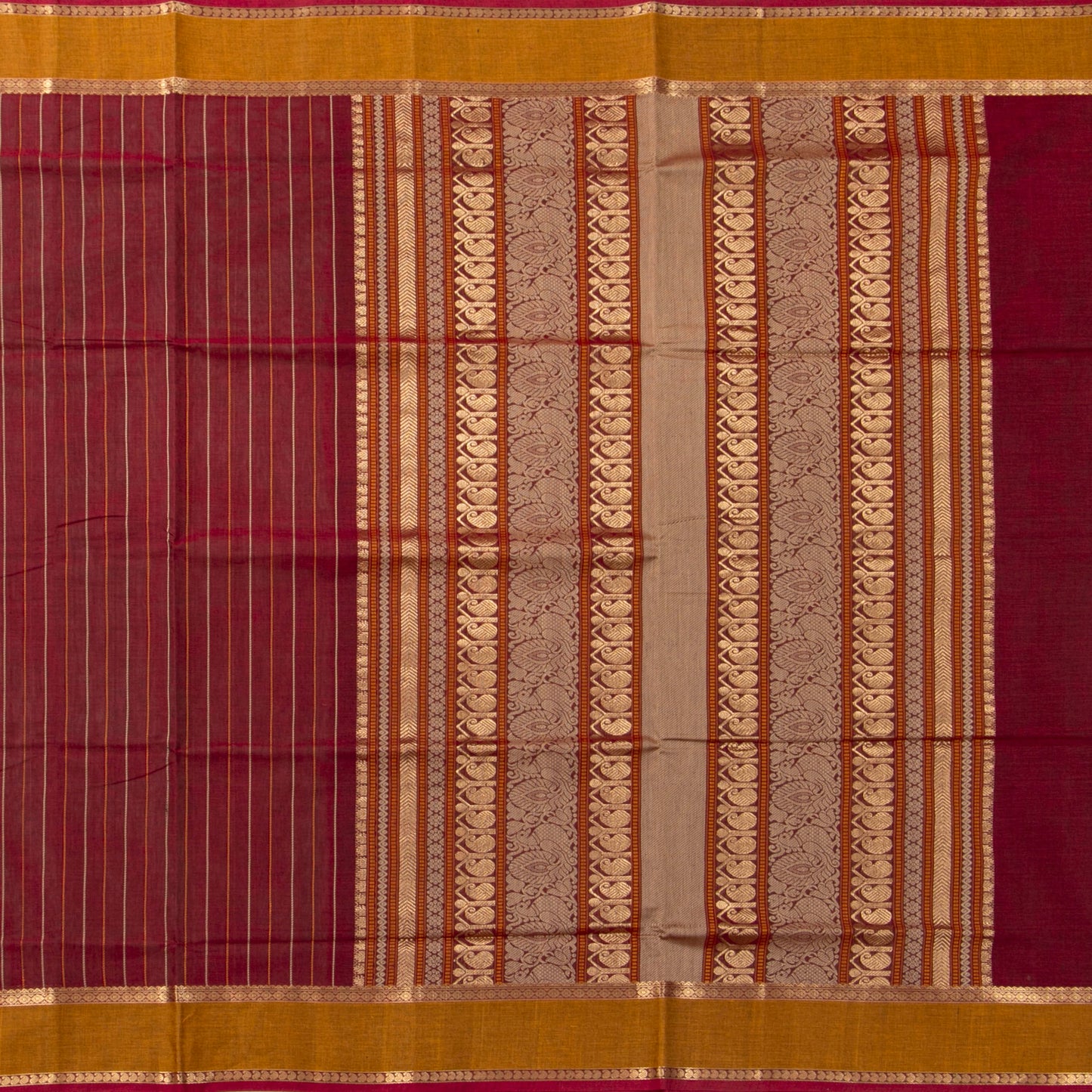 Maroon And Mustard Kanchi Cotton Saree PV RSP KC 246