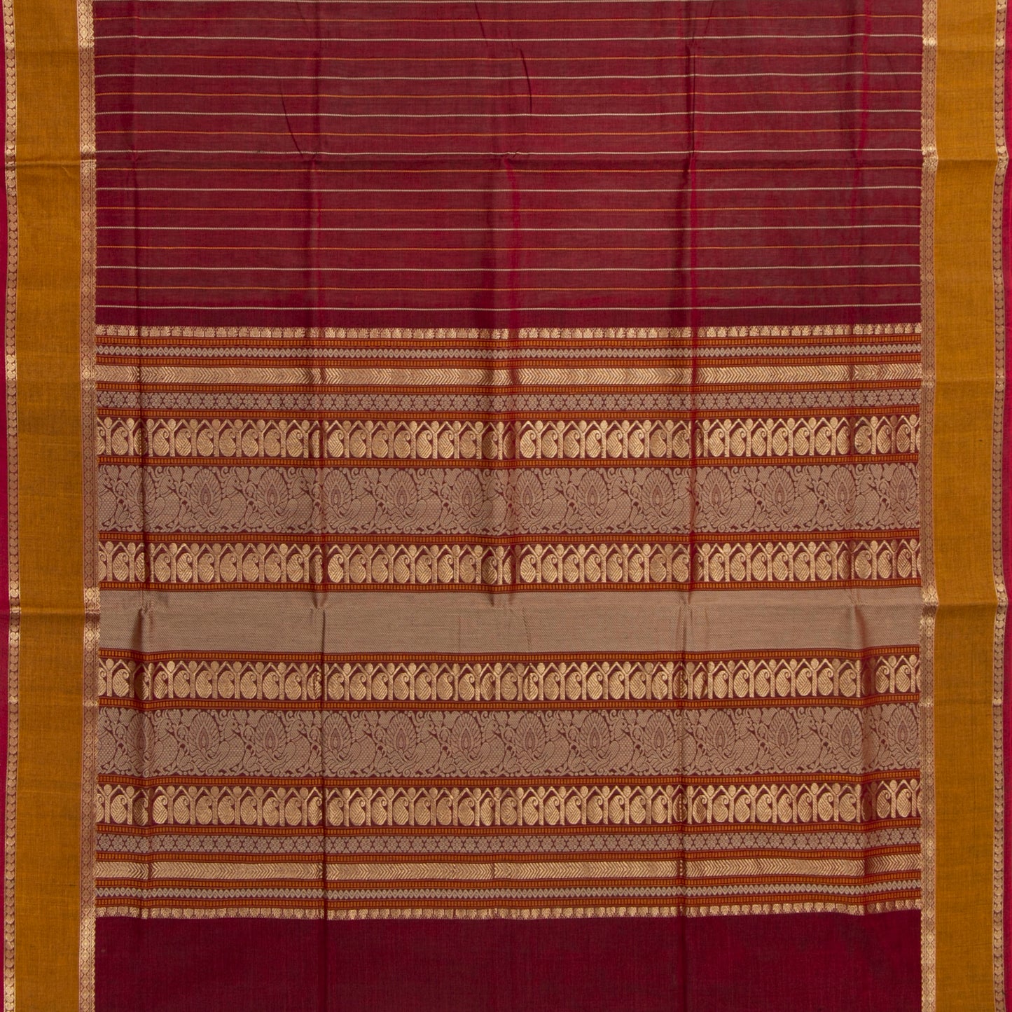 Maroon And Mustard Kanchi Cotton Saree PV RSP KC 246