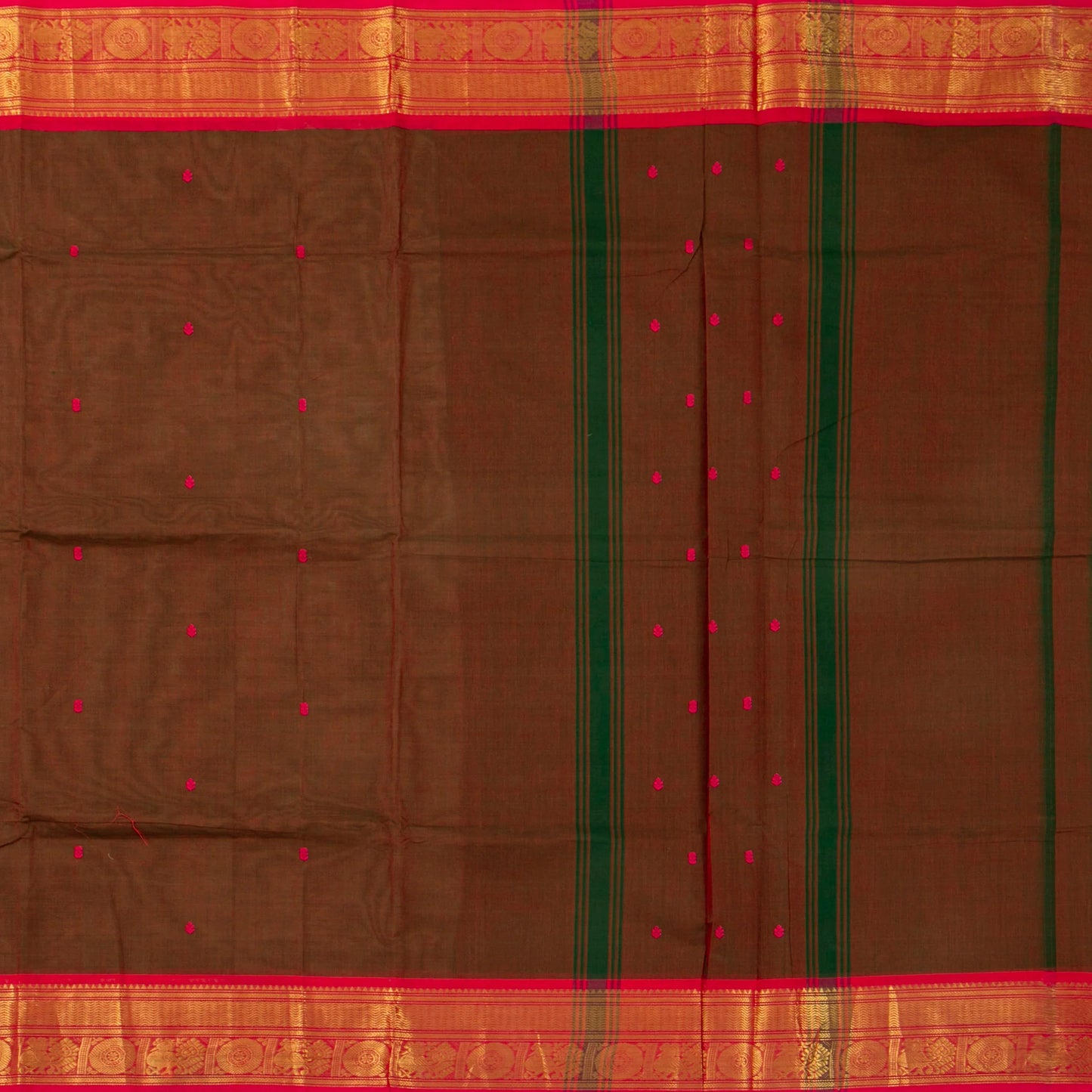 Brown And Pink Kanchi Cotton Saree For Festive Wear PV MM KC 462