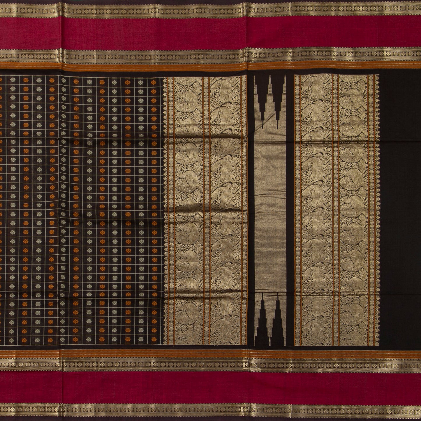Black And Pink Aayiram Bhutta Kanchi Cotton Saree PV RSP KC 242