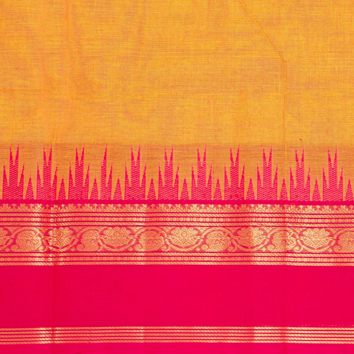 Yellow And Pink Kanchi Cotton Saree For Festive Wear PV MM KC 513