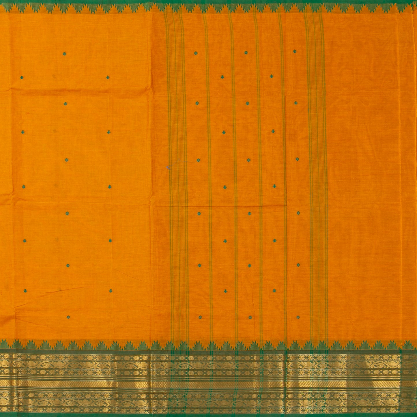 Yellow And Green Kanchi Cotton Saree For Festive Wear PV MM KC 569