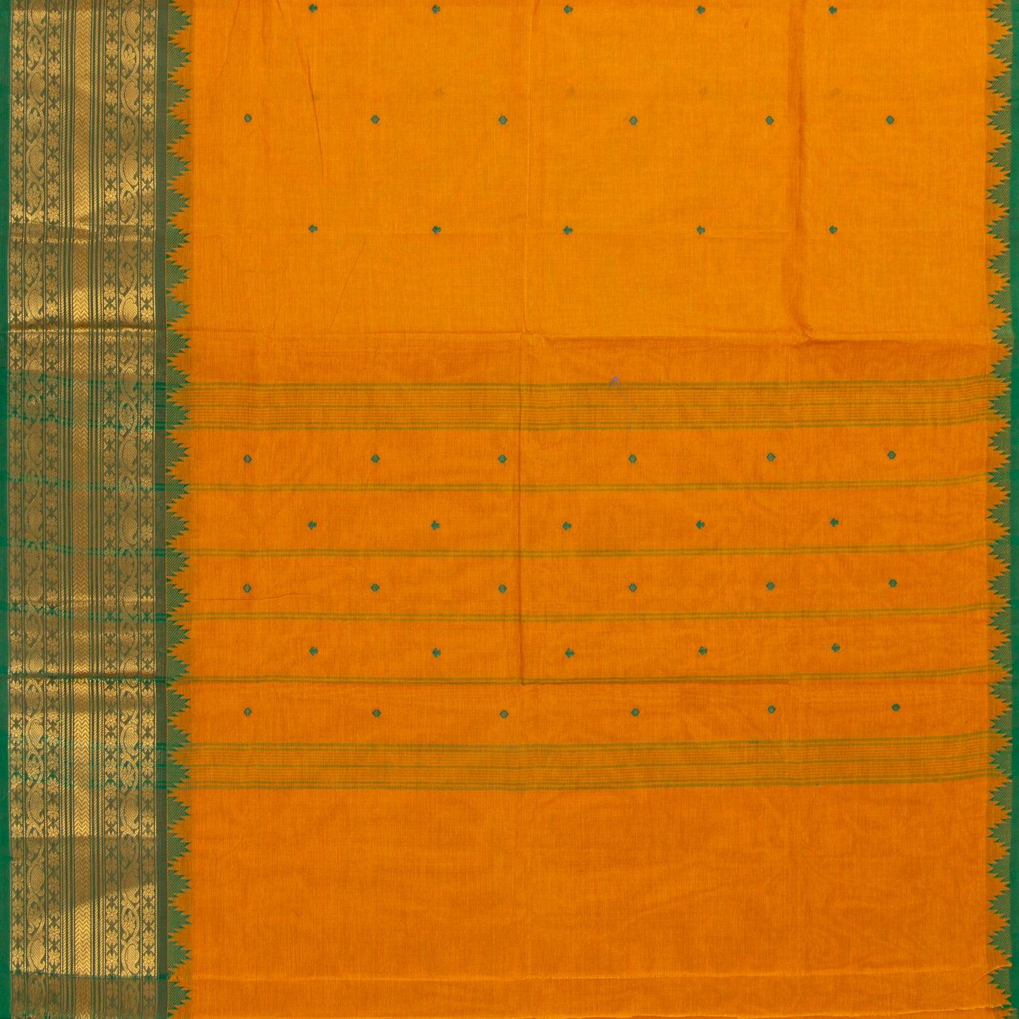 Yellow And Green Kanchi Cotton Saree For Festive Wear PV MM KC 569