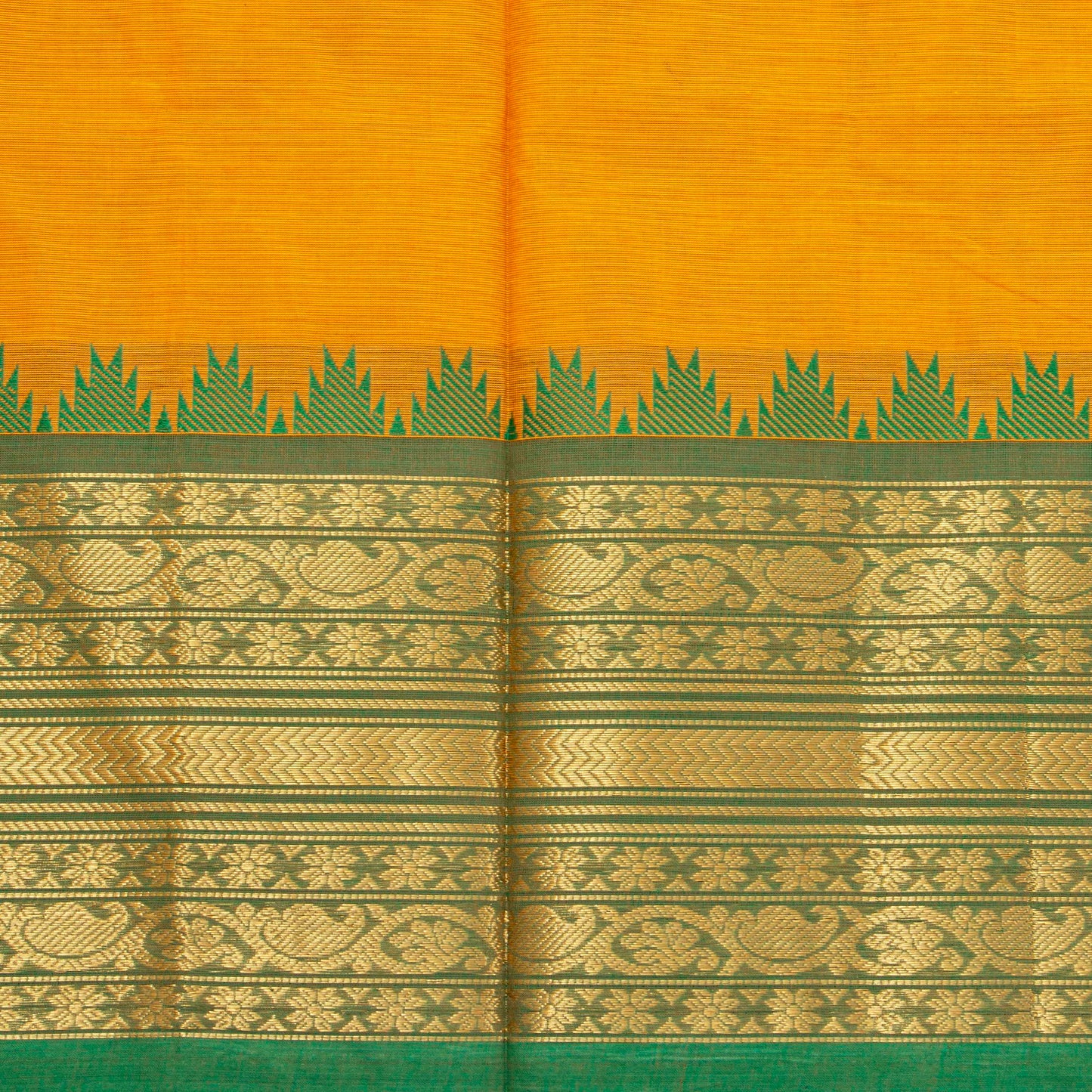 Yellow And Green Kanchi Cotton Saree For Festive Wear PV MM KC 569
