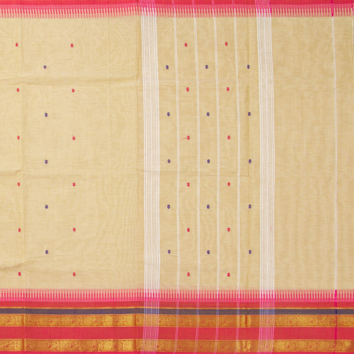 Off White And Pink Kanchi Cotton Saree For Festive Wear PV MM KC 544