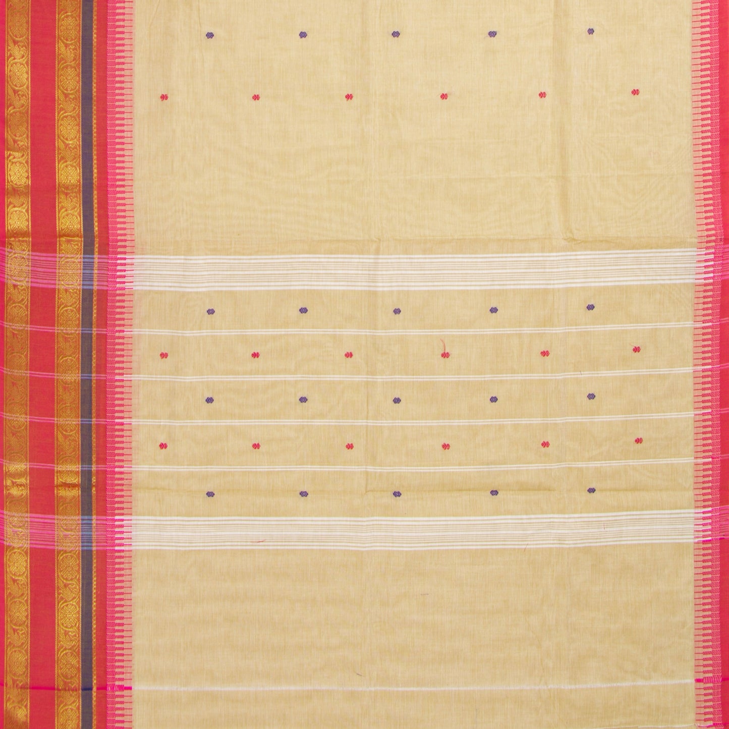 Off White And Pink Kanchi Cotton Saree For Festive Wear PV MM KC 544