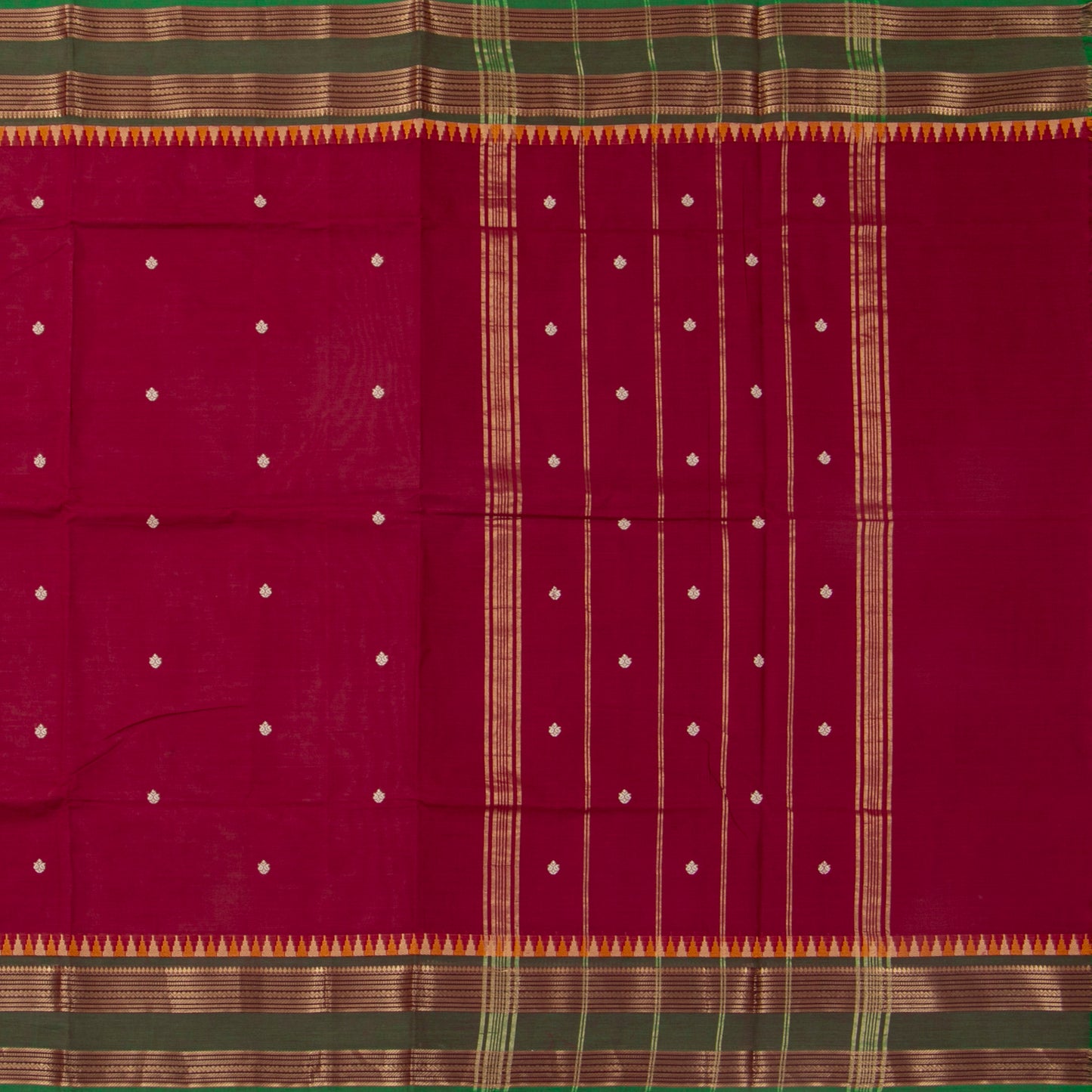 Maroon And Green Kanchi Cotton Saree For Festive Wear PV MM KC 553