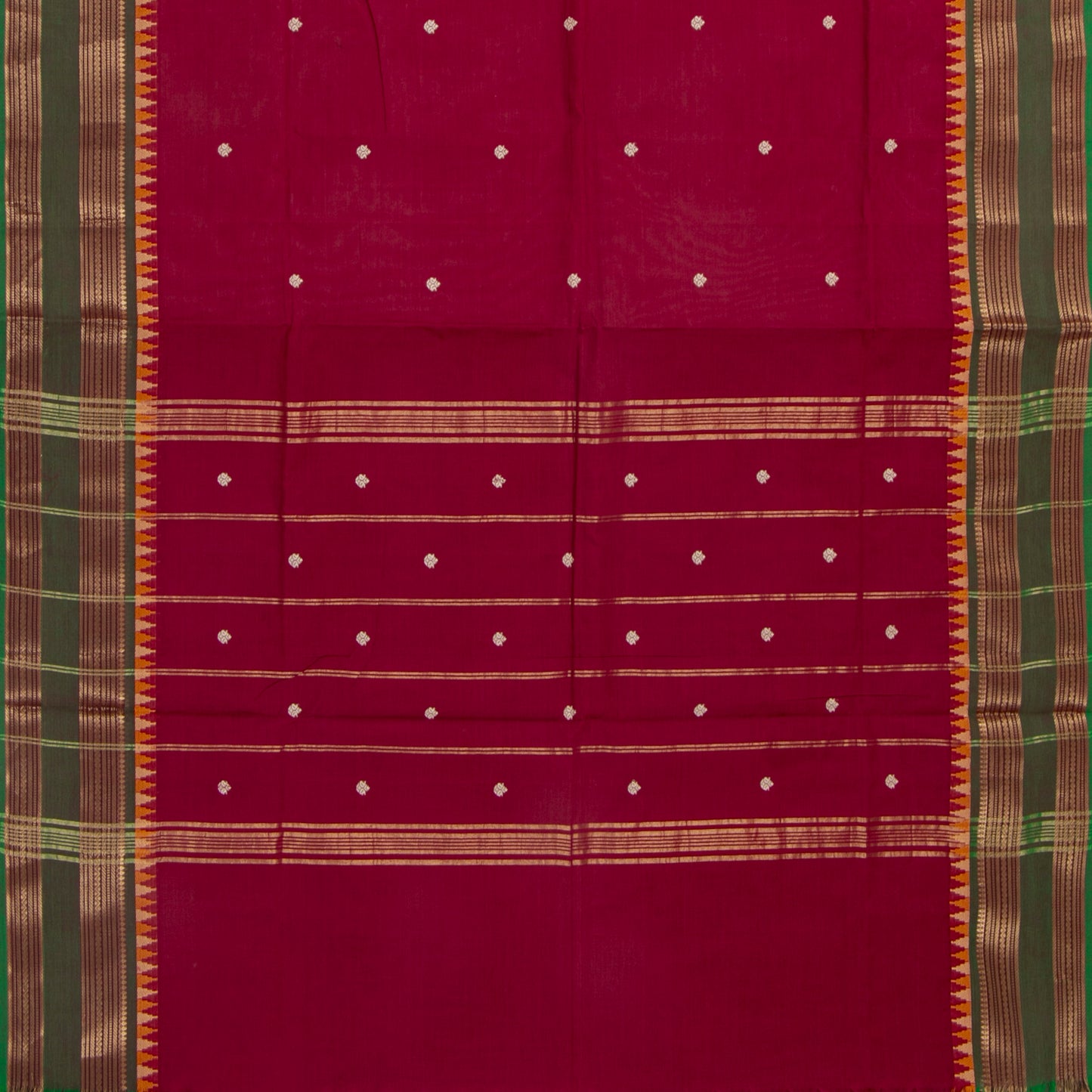 Maroon And Green Kanchi Cotton Saree For Festive Wear PV MM KC 553