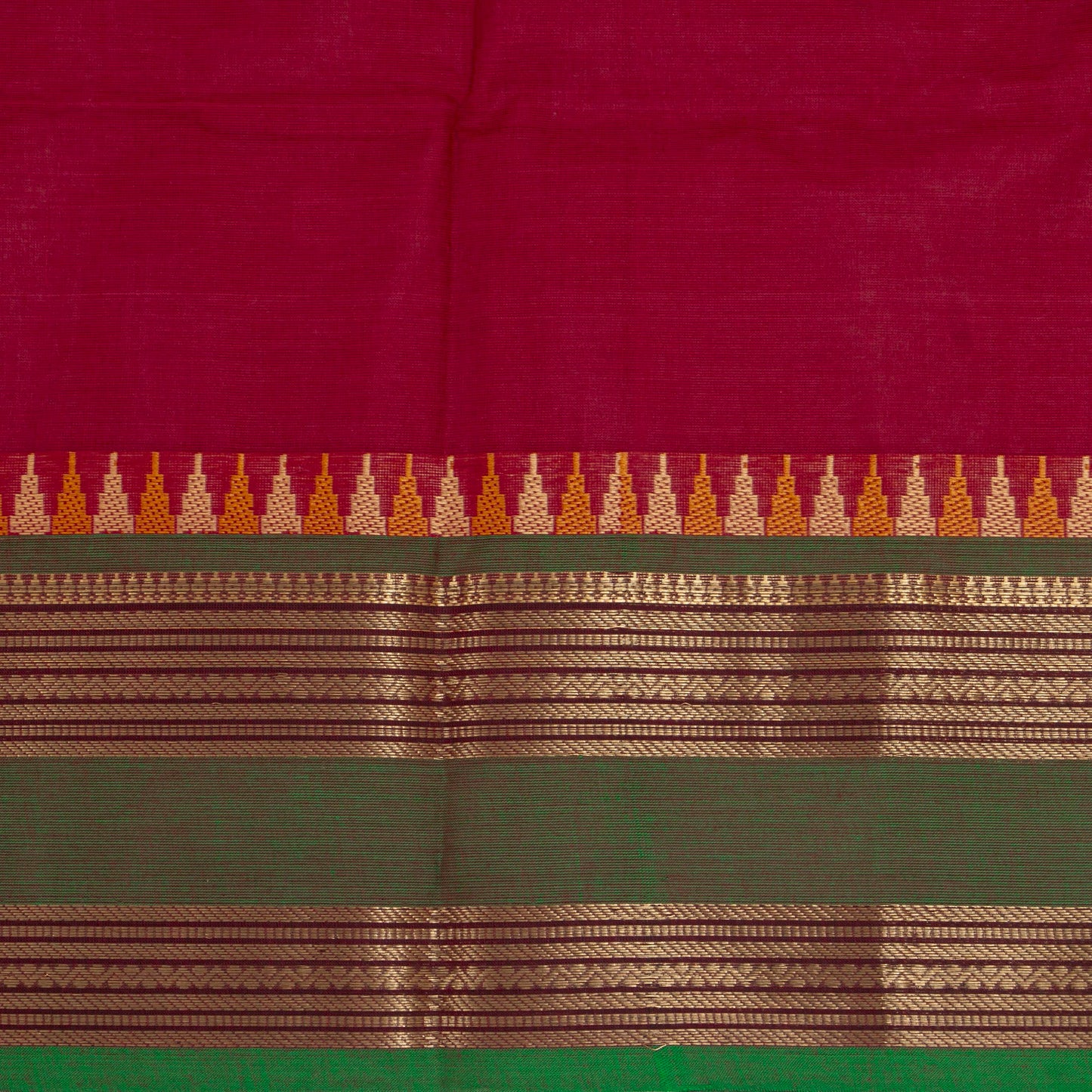 Maroon And Green Kanchi Cotton Saree For Festive Wear PV MM KC 553