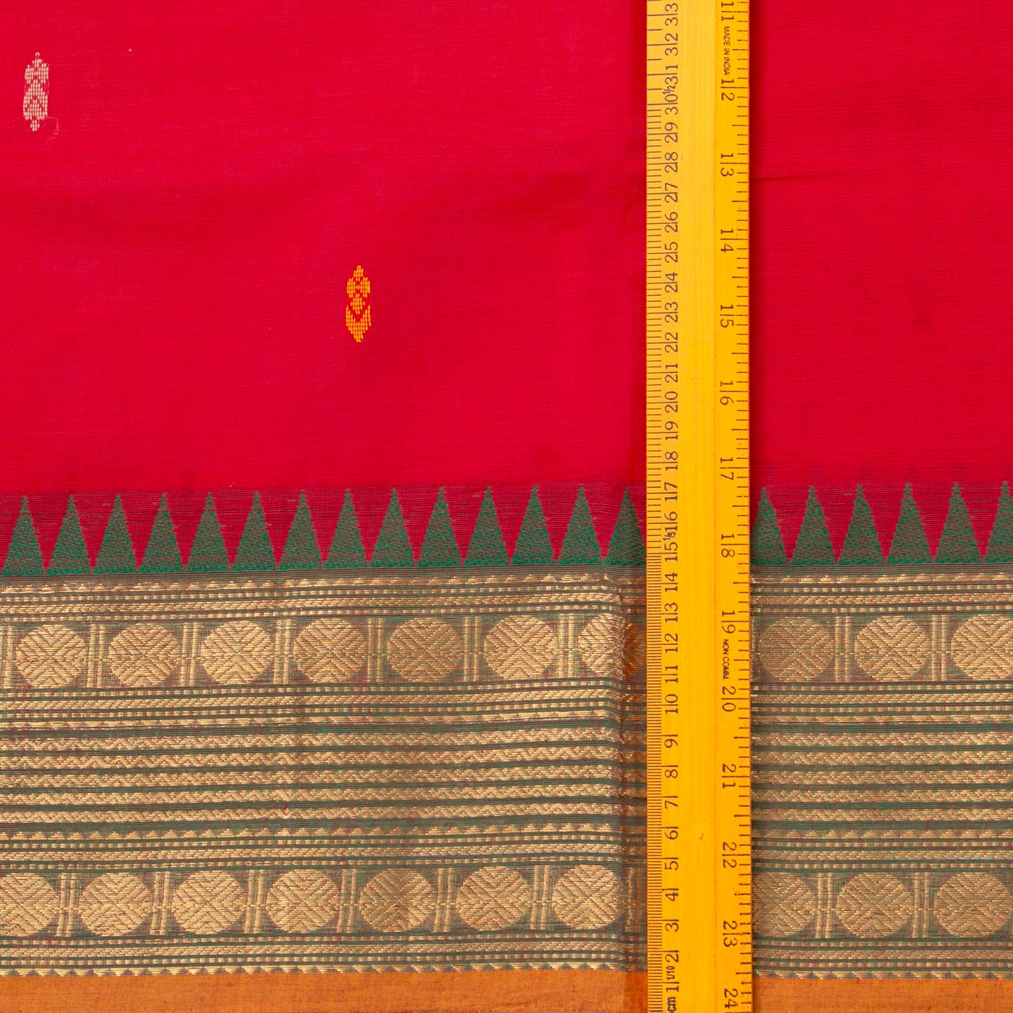 Red And Green Kanchi Cotton Saree For Festive Wear PV MM KC 395