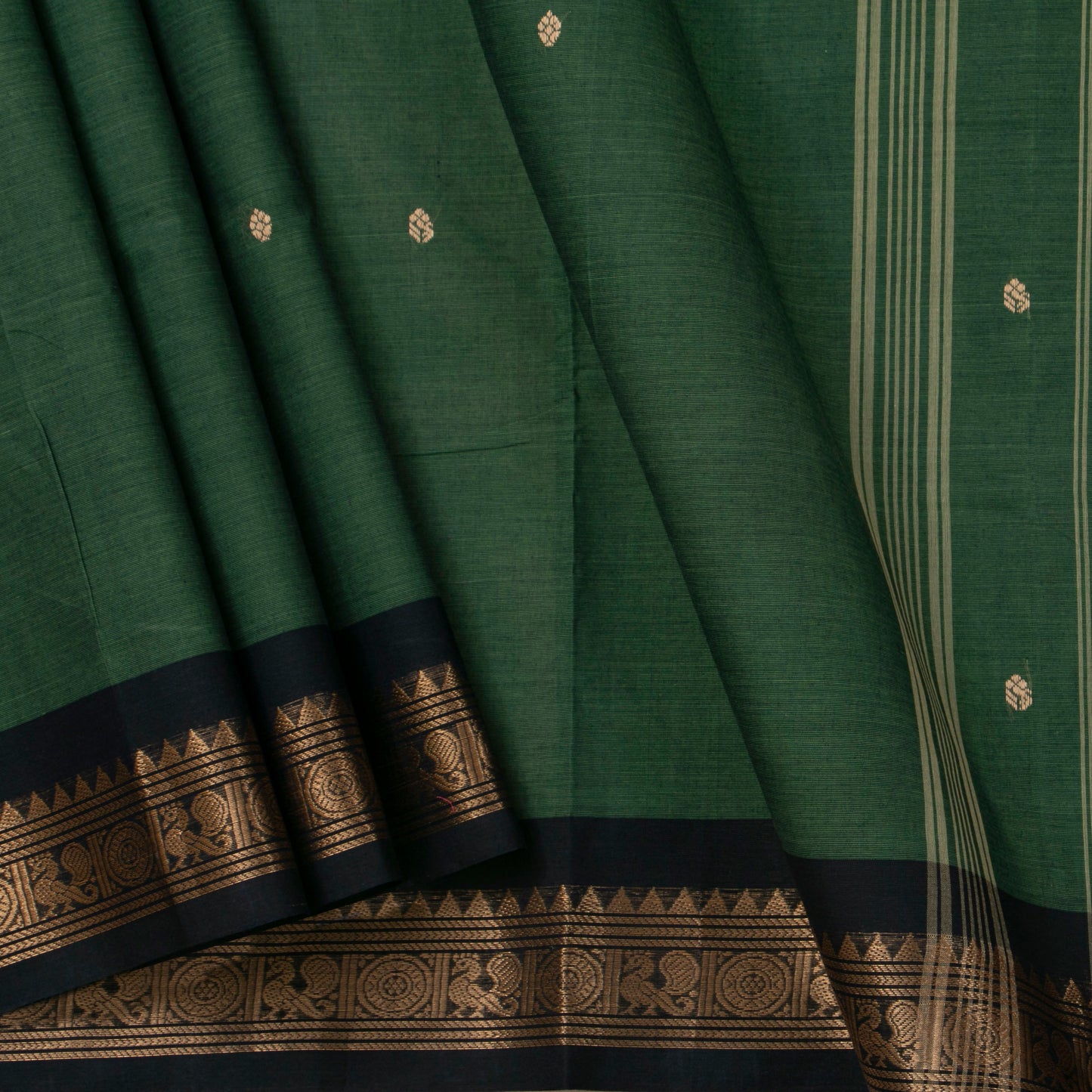 Green Kanchi Cotton Saree Ganga Jamuna Border PV MM KC 458