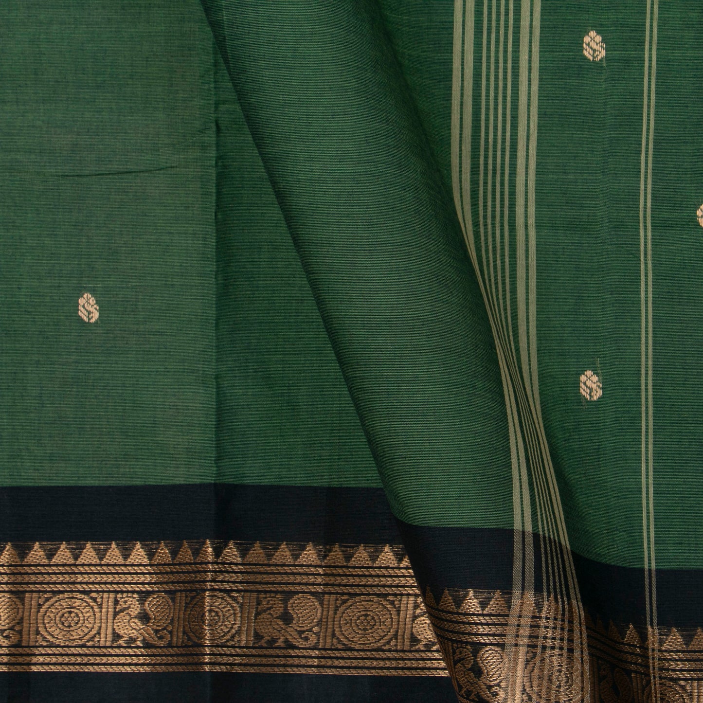 Green Kanchi Cotton Saree Ganga Jamuna Border PV MM KC 458