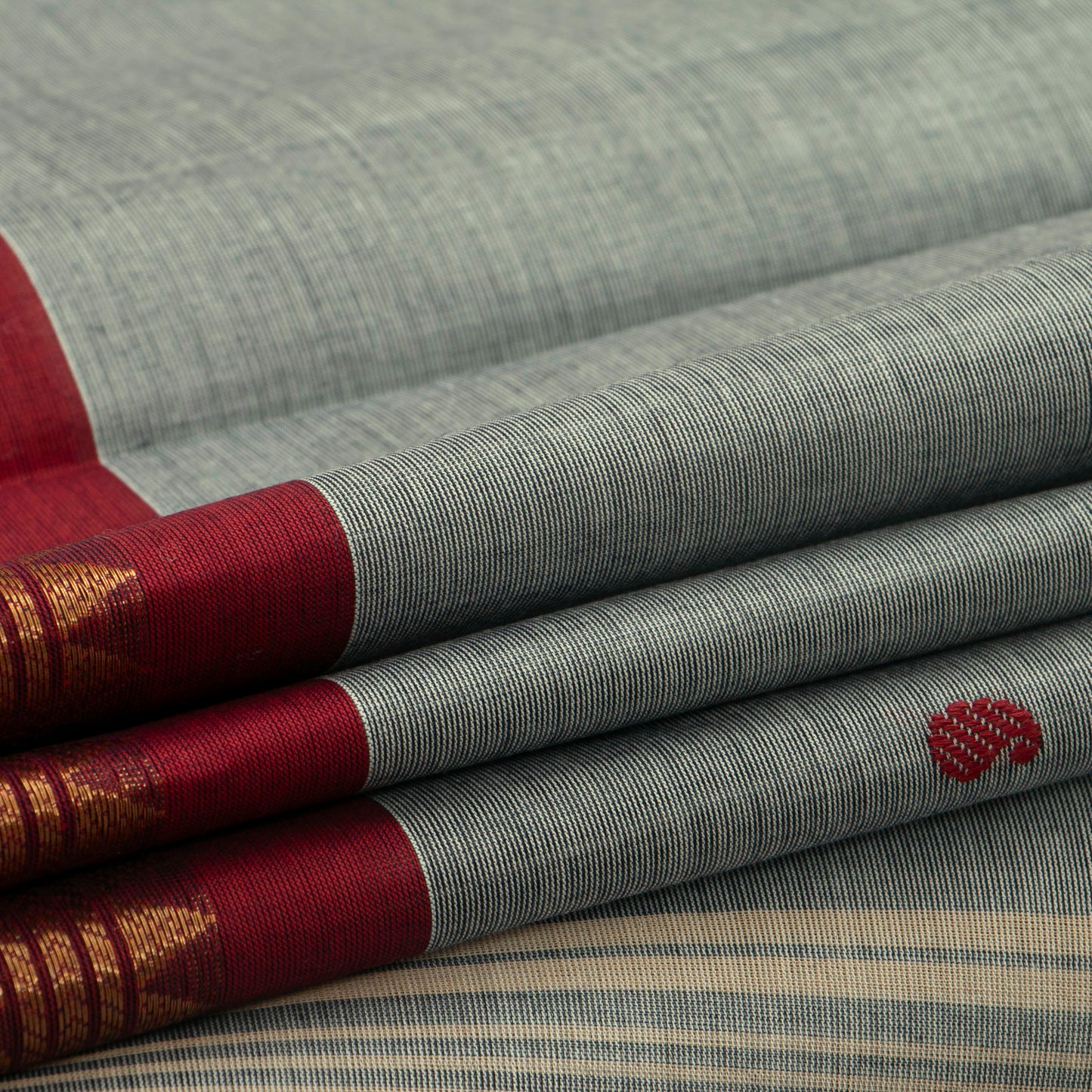 Grey Kanchi Cotton Saree Ganga Jamuna Border For Festive Wear PV MM KC 418