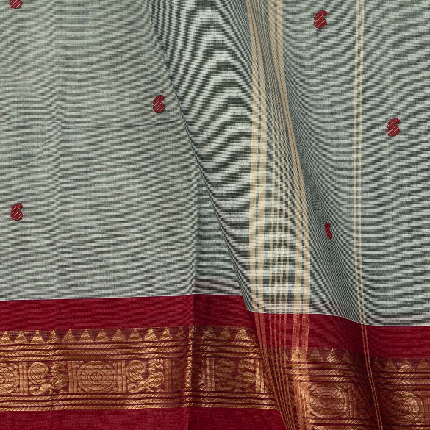 Grey Kanchi Cotton Saree Ganga Jamuna Border For Festive Wear PV MM KC 418
