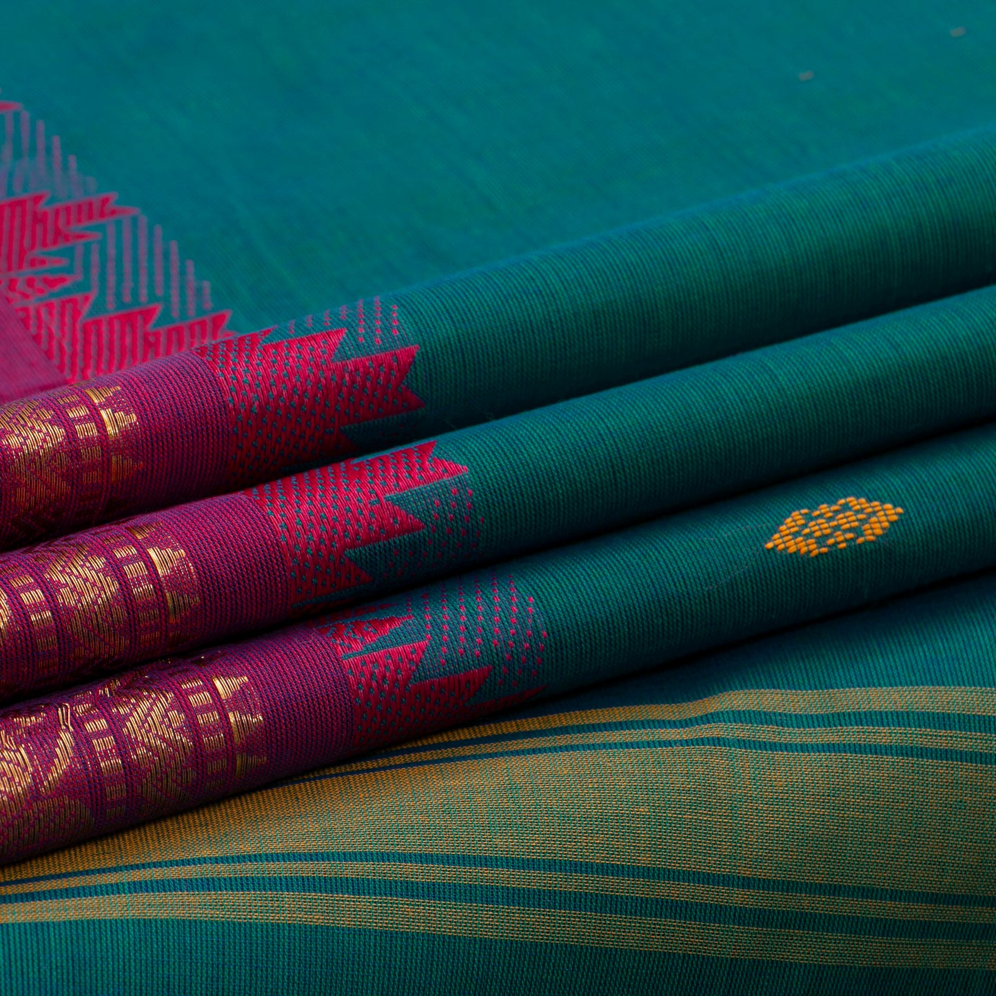 Teal And Pink Kanchi Cotton Saree For Festive Wear PV MM KC 390