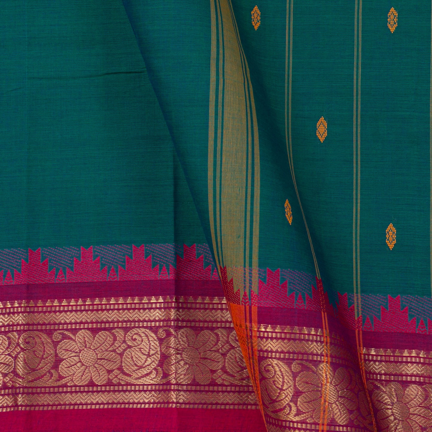 Teal And Pink Kanchi Cotton Saree For Festive Wear PV MM KC 390