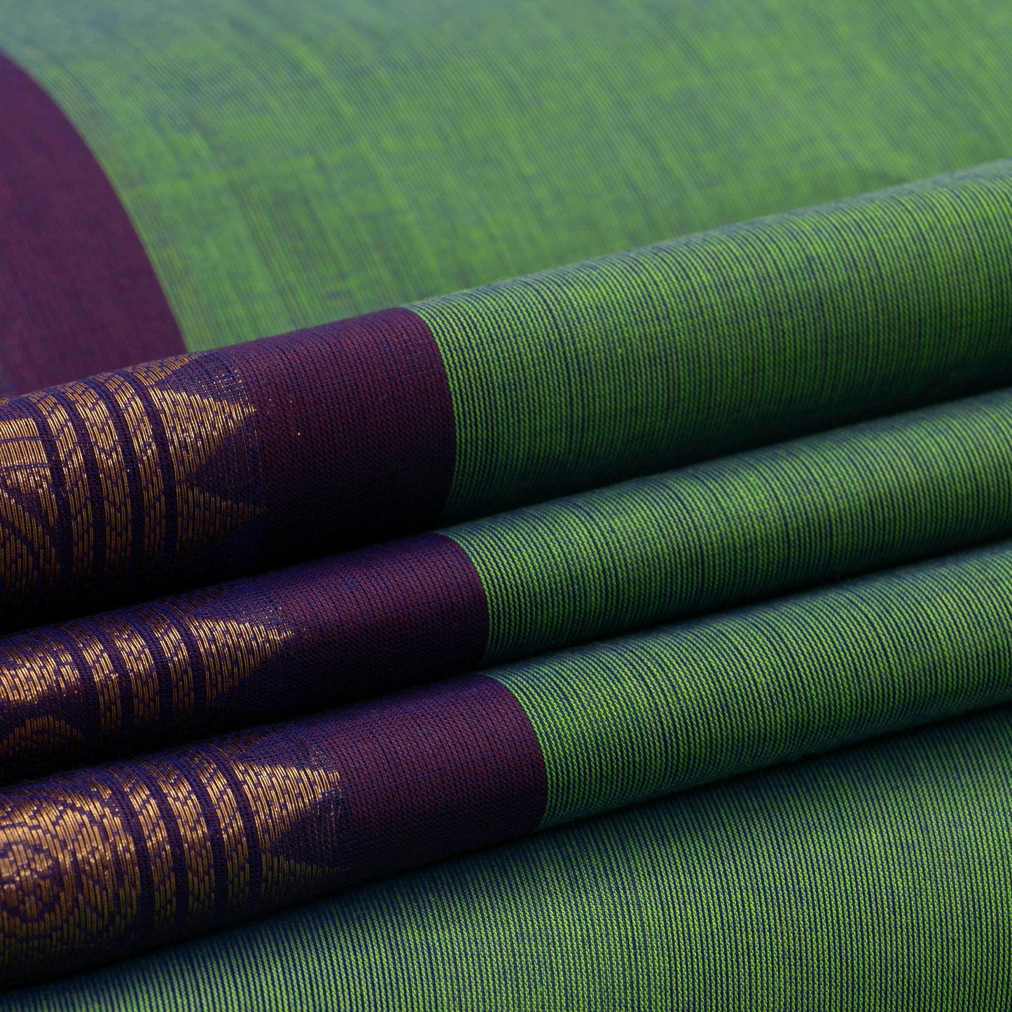 Green Kanchi Cotton Saree Ganga Jamuna Border For Festive Wear PV MM KC 493