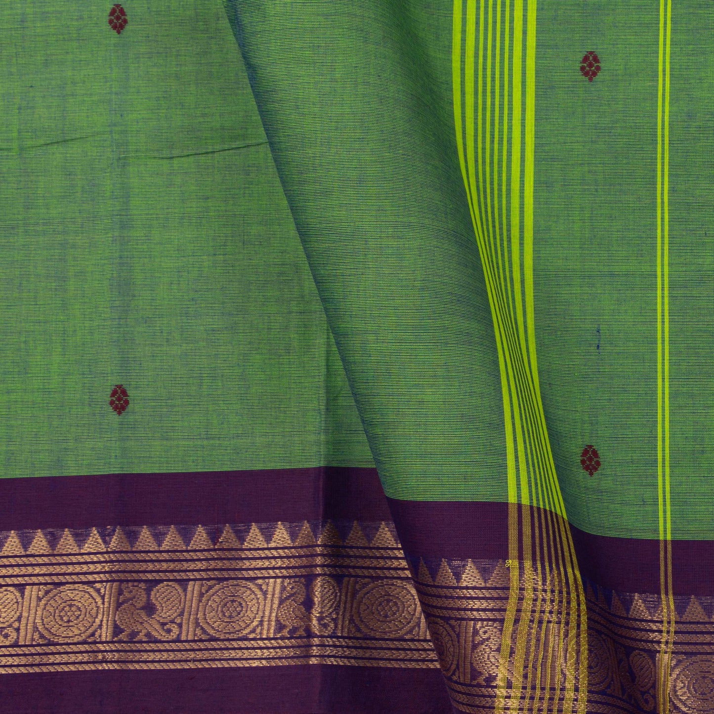Green Kanchi Cotton Saree Ganga Jamuna Border For Festive Wear PV MM KC 493
