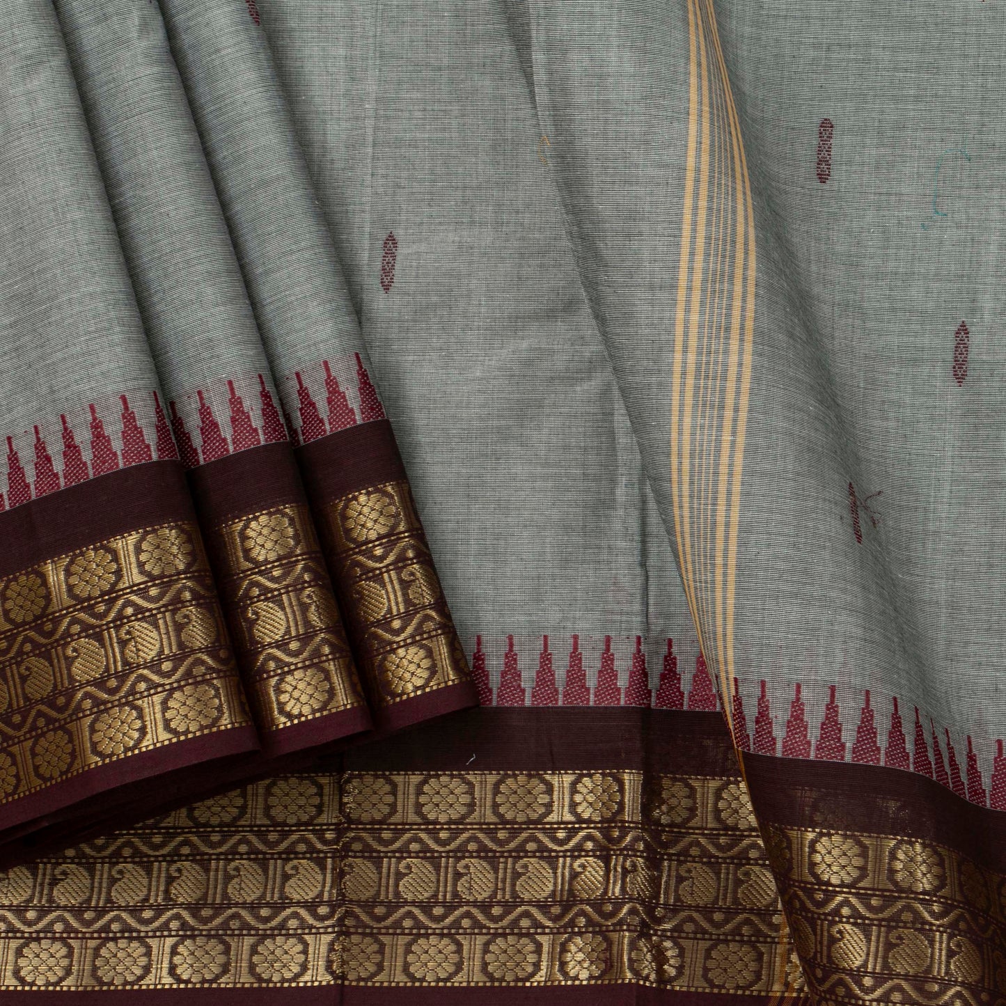 Grey And Maroon Kanchi Cotton Saree PV MM KC 480