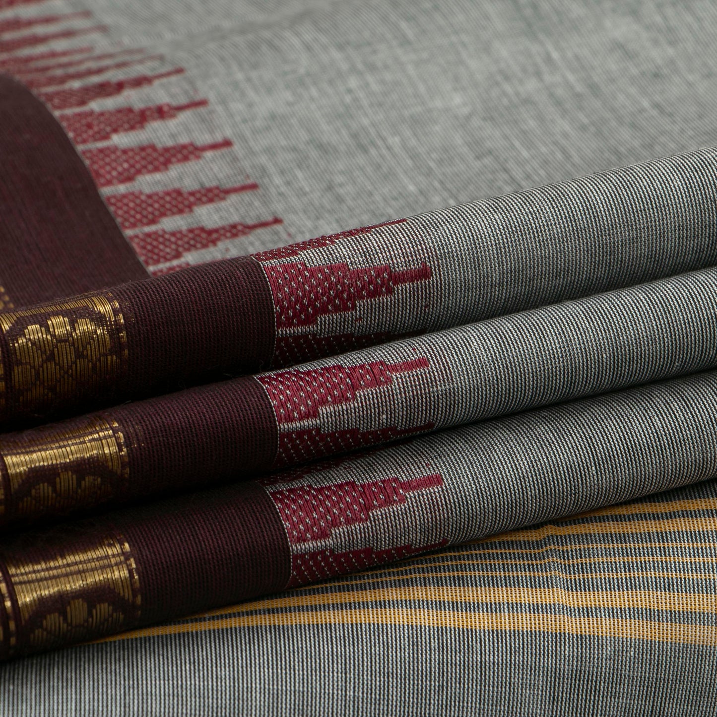 Grey And Maroon Kanchi Cotton Saree PV MM KC 480