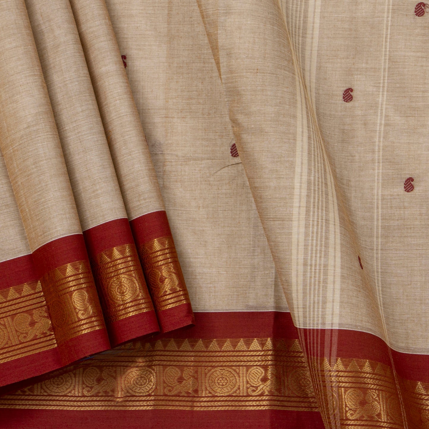 Beige Kanchi Cotton Saree Ganga Jamuna Border PV MM KC 470
