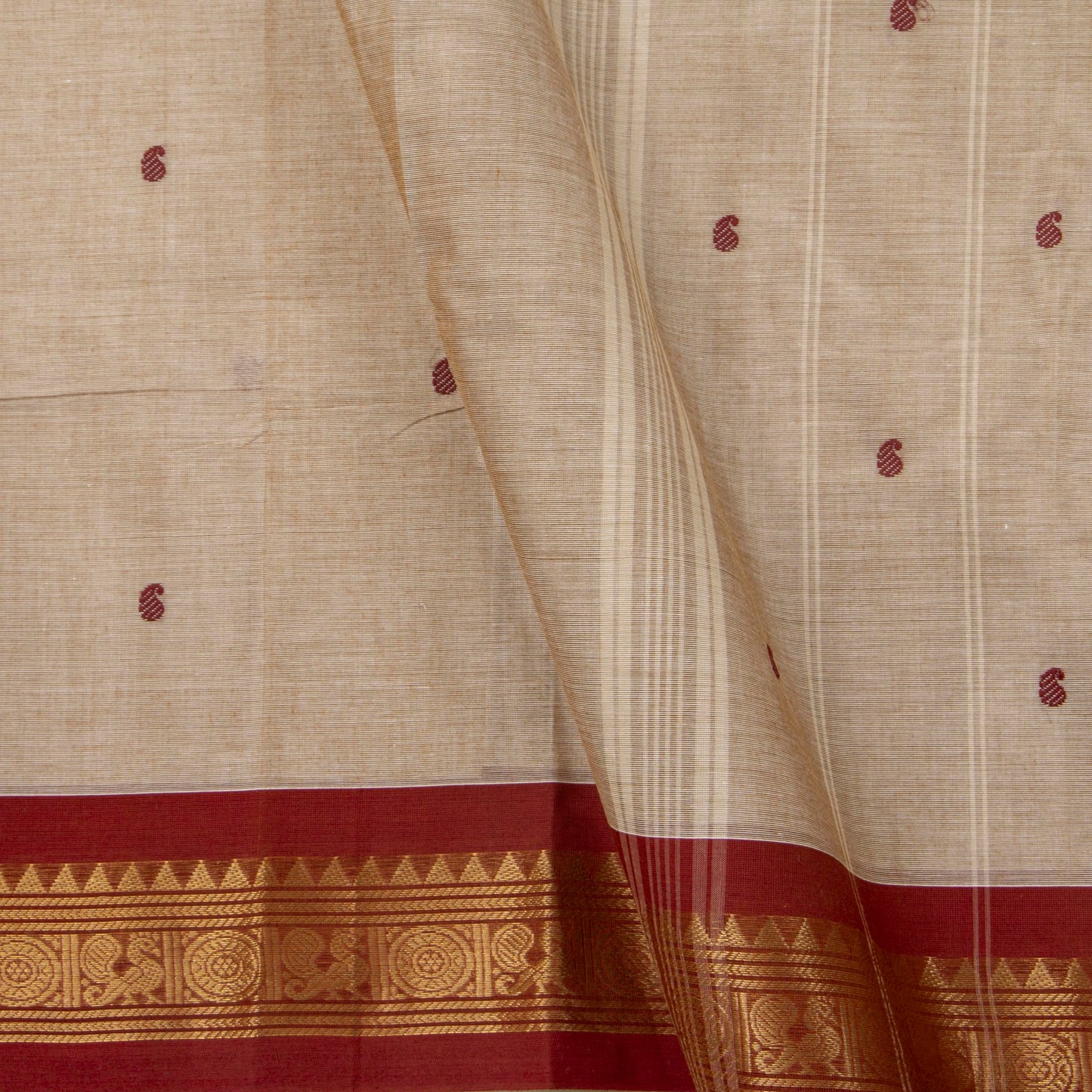 Beige Kanchi Cotton Saree Ganga Jamuna Border PV MM KC 470