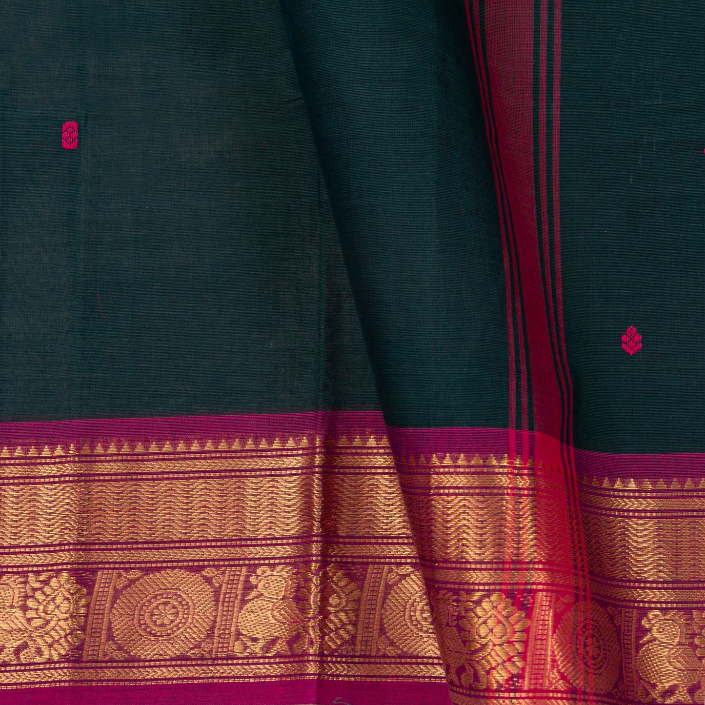 Green And Pink Kanchi Cotton Saree For Festive Wear PV MM KC 489