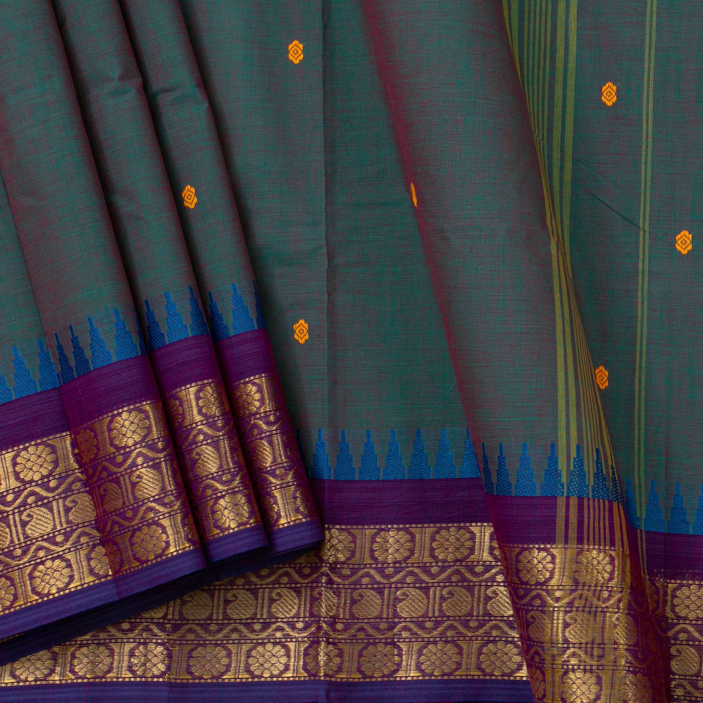 Mayilkazhuthu Blue And Purple Kanchi Cotton Saree PV MM KC 457