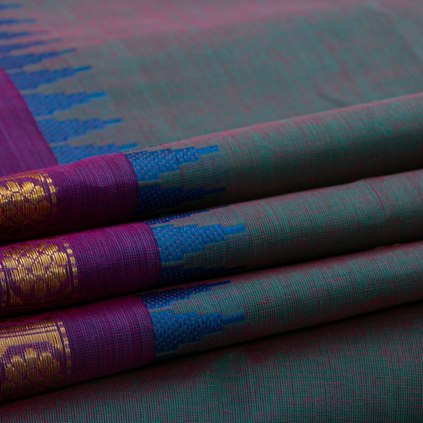 Mayilkazhuthu Blue And Purple Kanchi Cotton Saree PV MM KC 457