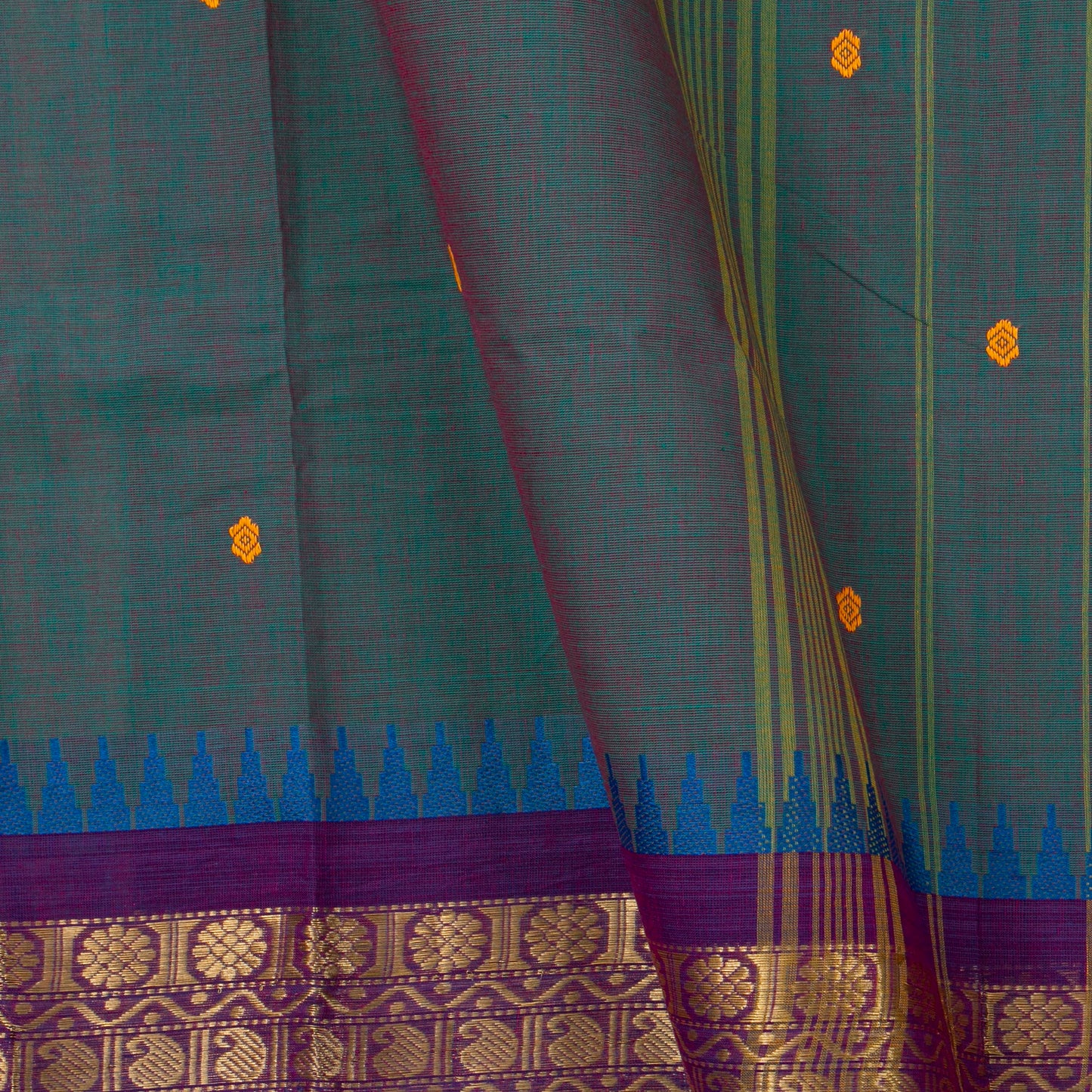 Mayilkazhuthu Blue And Purple Kanchi Cotton Saree PV MM KC 457
