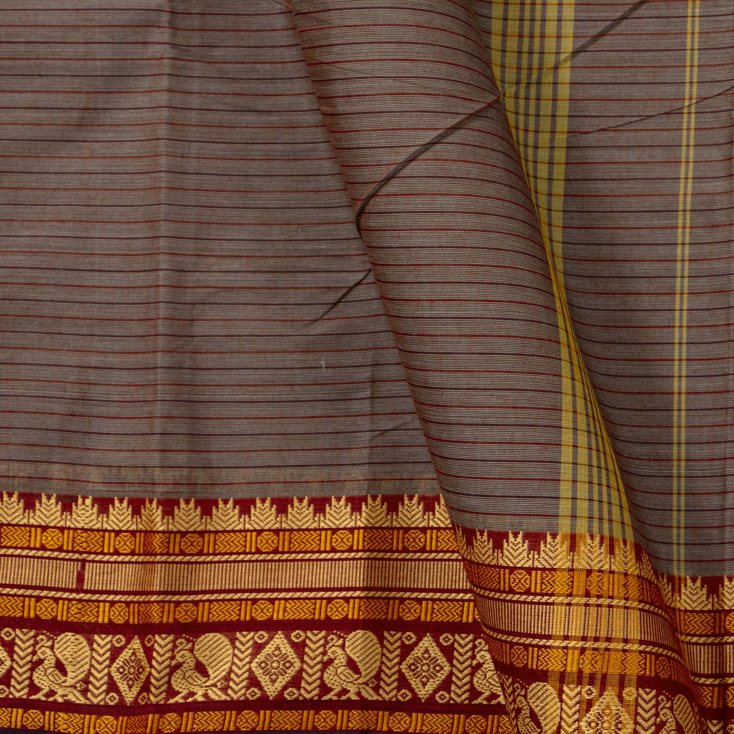 Grey And Maroon Chettinad Cotton Saree PV SK CC 198