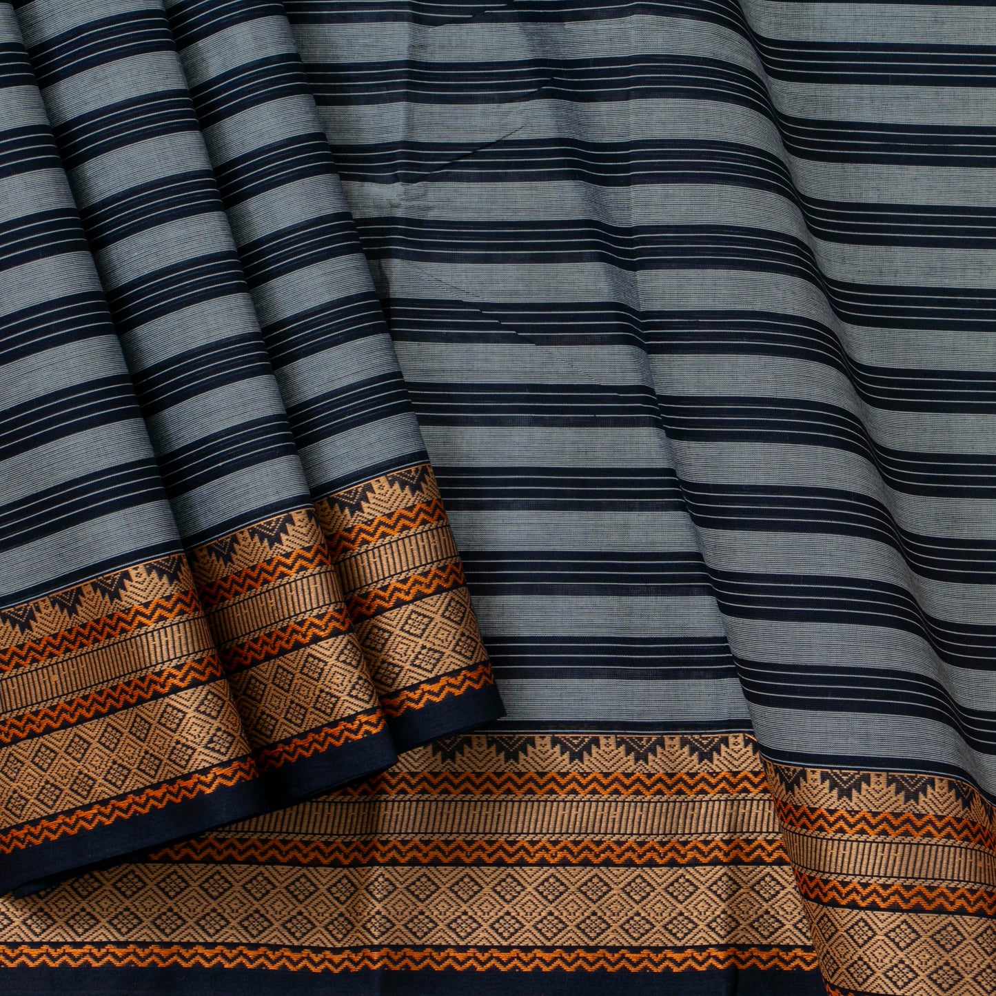 Grey And Blue Chettinad Cotton Saree PV SK CC 200