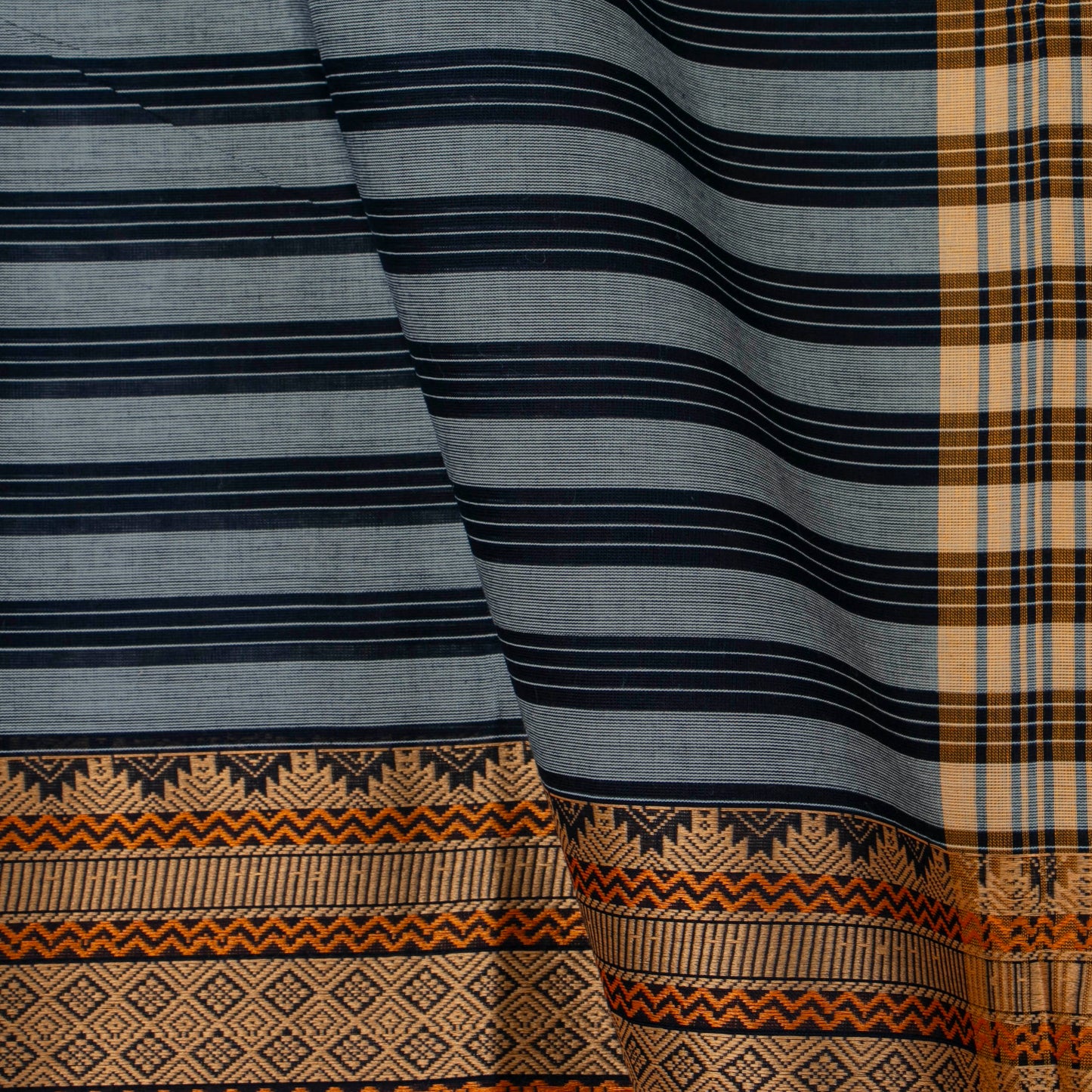 Grey And Blue Chettinad Cotton Saree PV SK CC 200