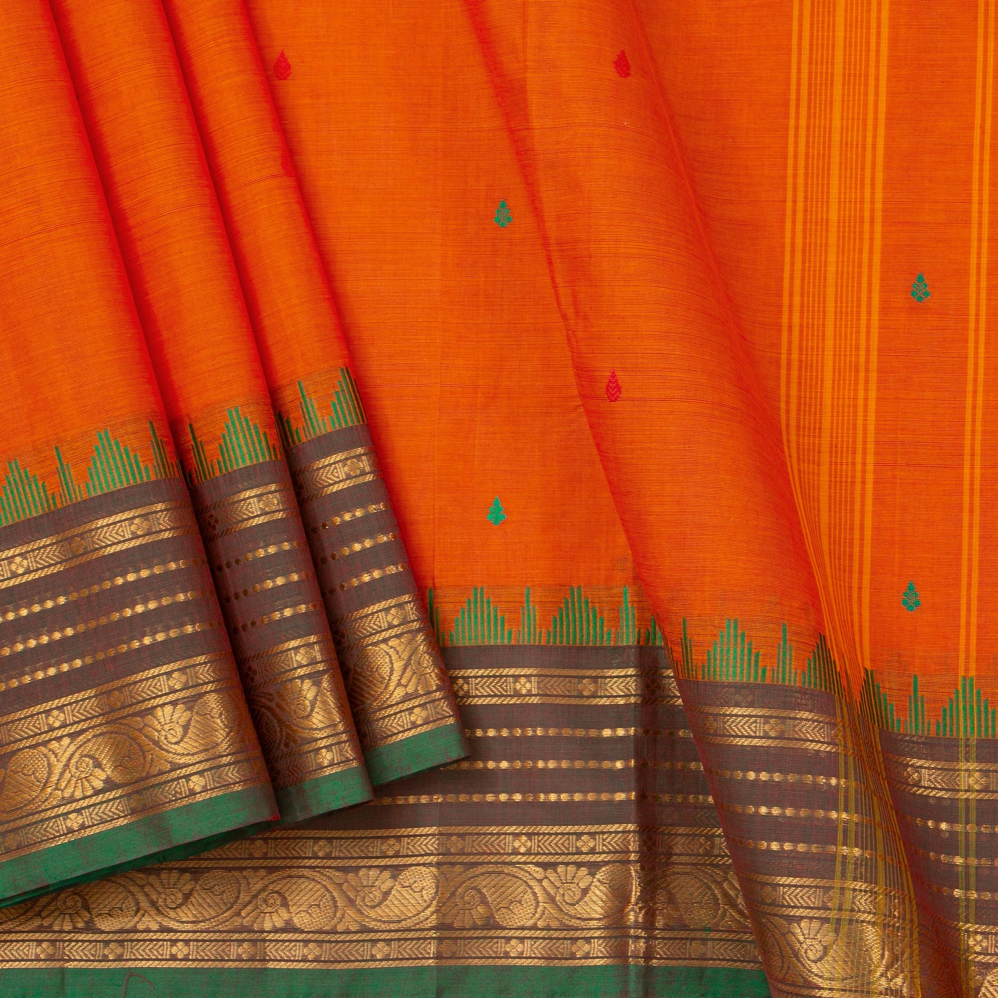 Orange Kanchi Cotton Saree Ganga Jamuna Border For Festive Wear PV MM KC 424