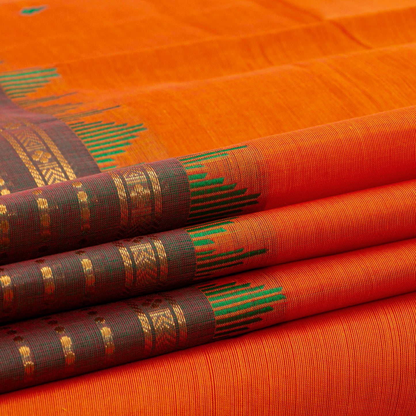 Orange Kanchi Cotton Saree Ganga Jamuna Border For Festive Wear PV MM KC 424