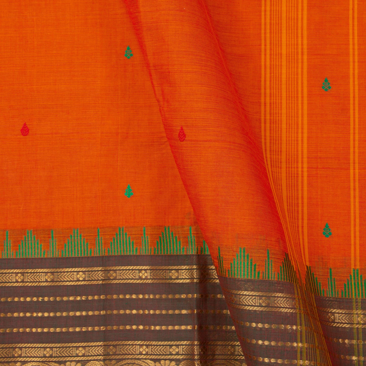 Orange Kanchi Cotton Saree Ganga Jamuna Border For Festive Wear PV MM KC 424