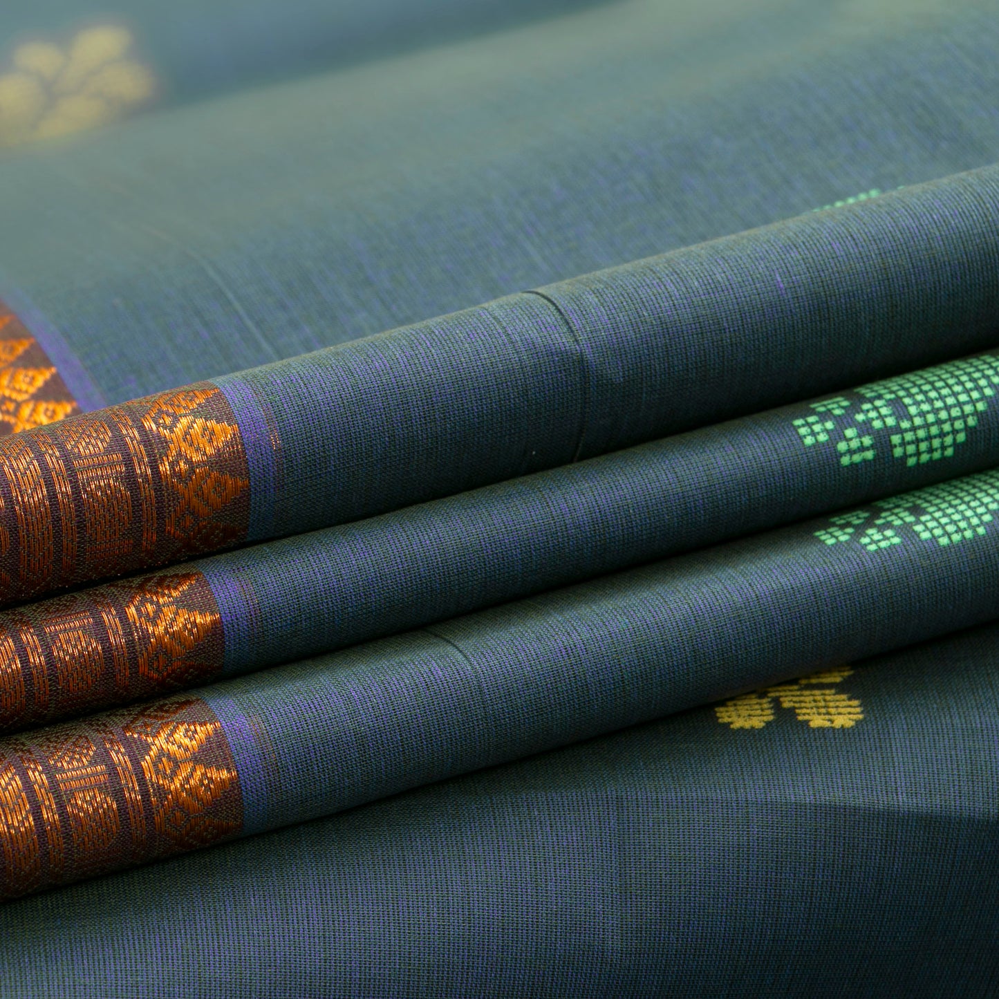 Blue And Brown Chettinad Cotton Saree PV SK CC 197