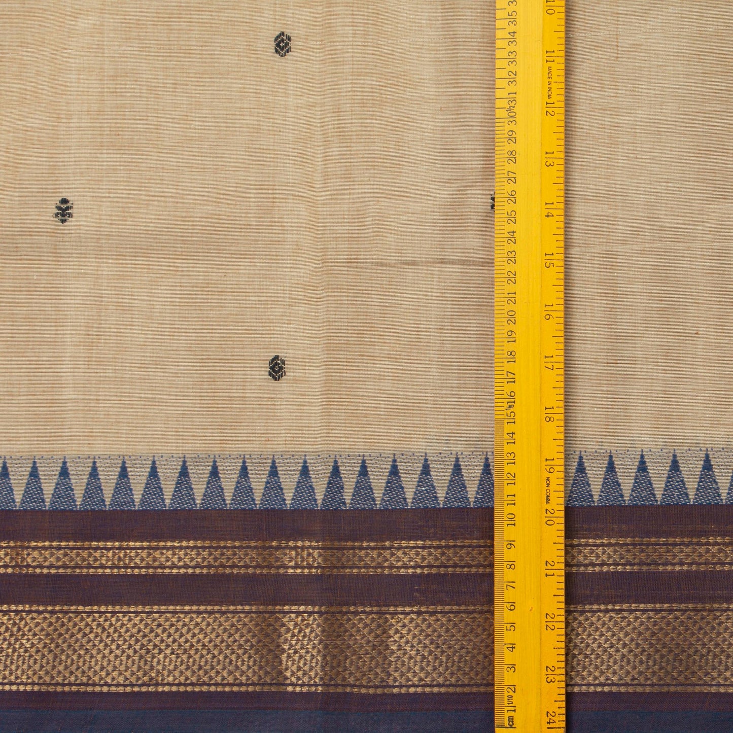 Beige And Brown Kanchi Cottton Saree With Temple Border For Festive Wear PV MM KC 504