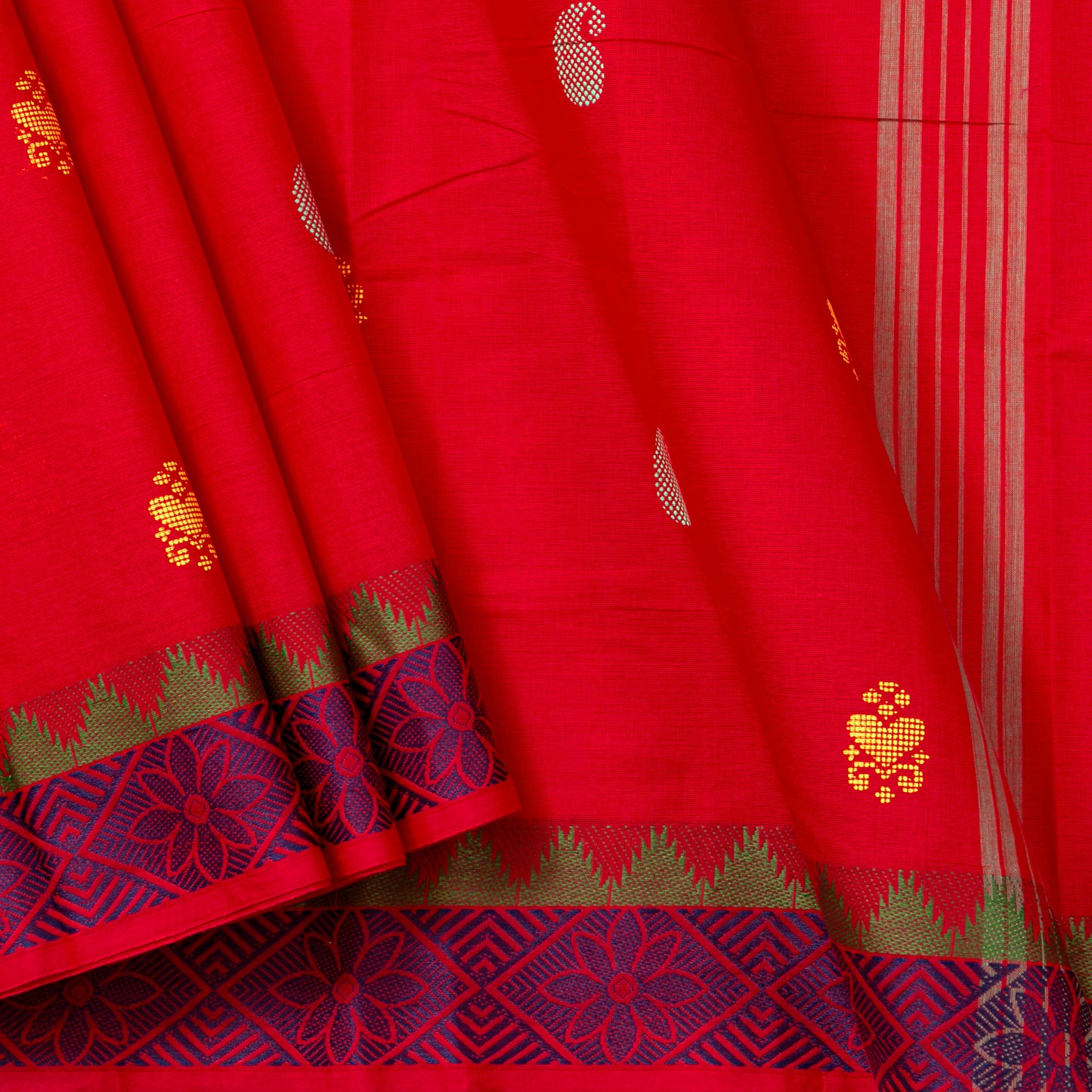 Red Chettinad Cotton Saree PV SK CC 184