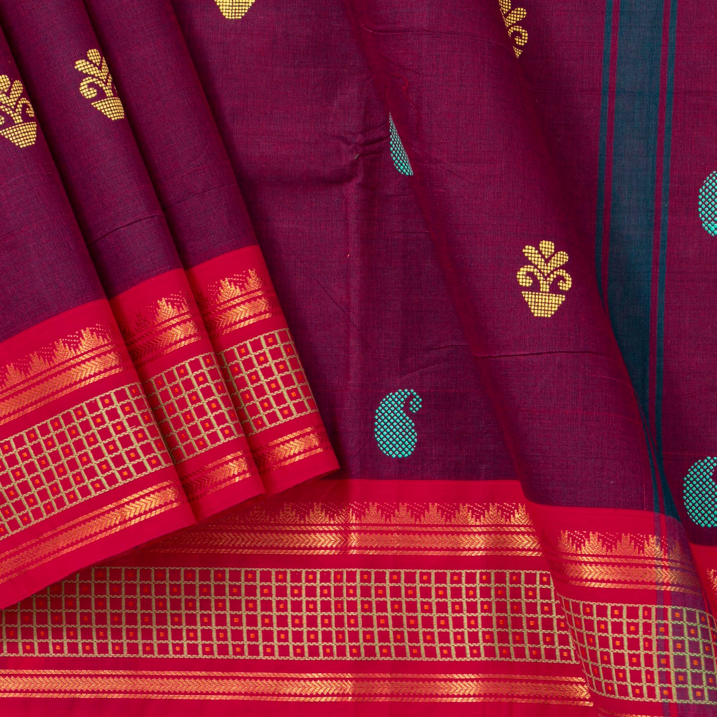 Magenta And Pink Chettinad Cotton Saree PV SK CC 191