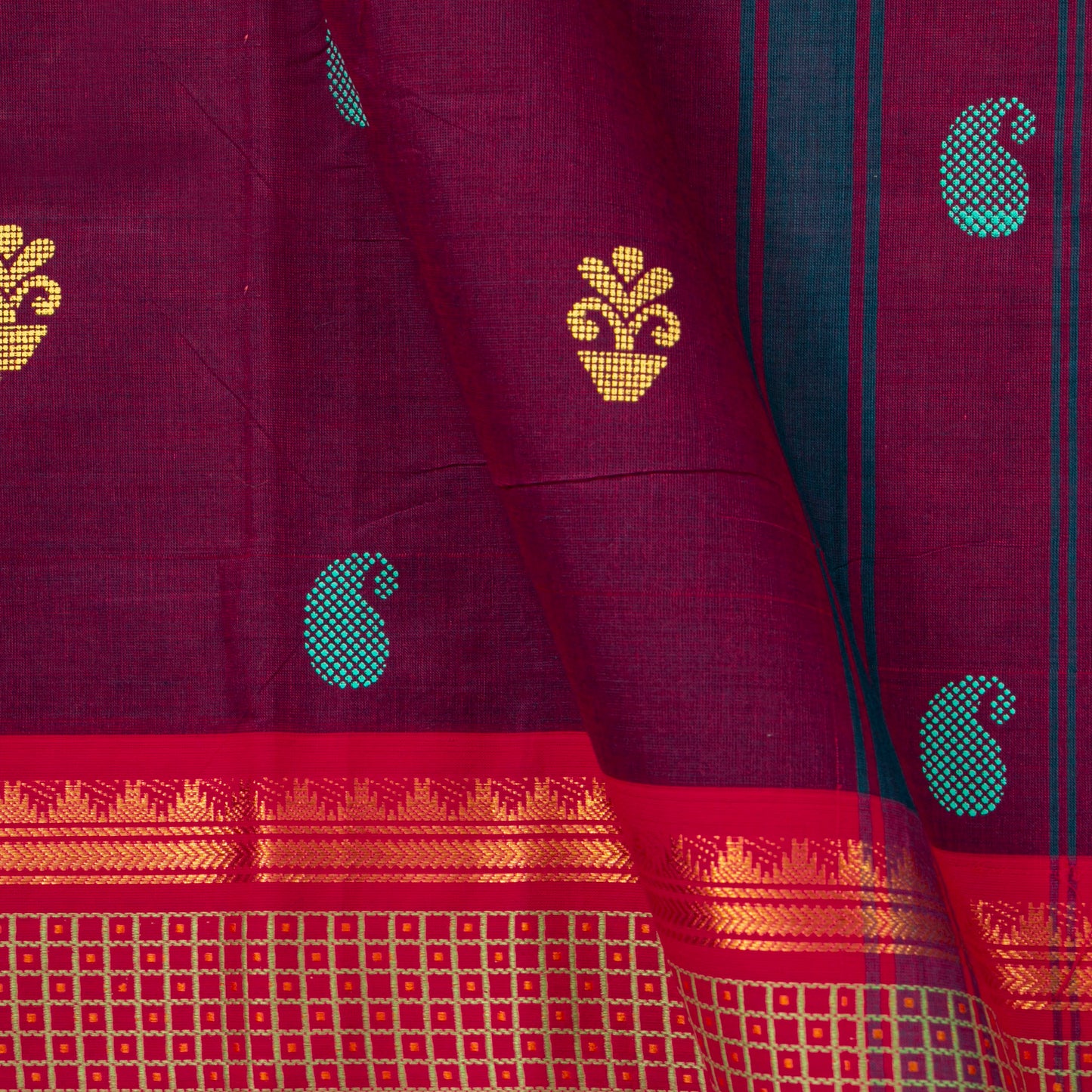 Magenta And Pink Chettinad Cotton Saree PV SK CC 191