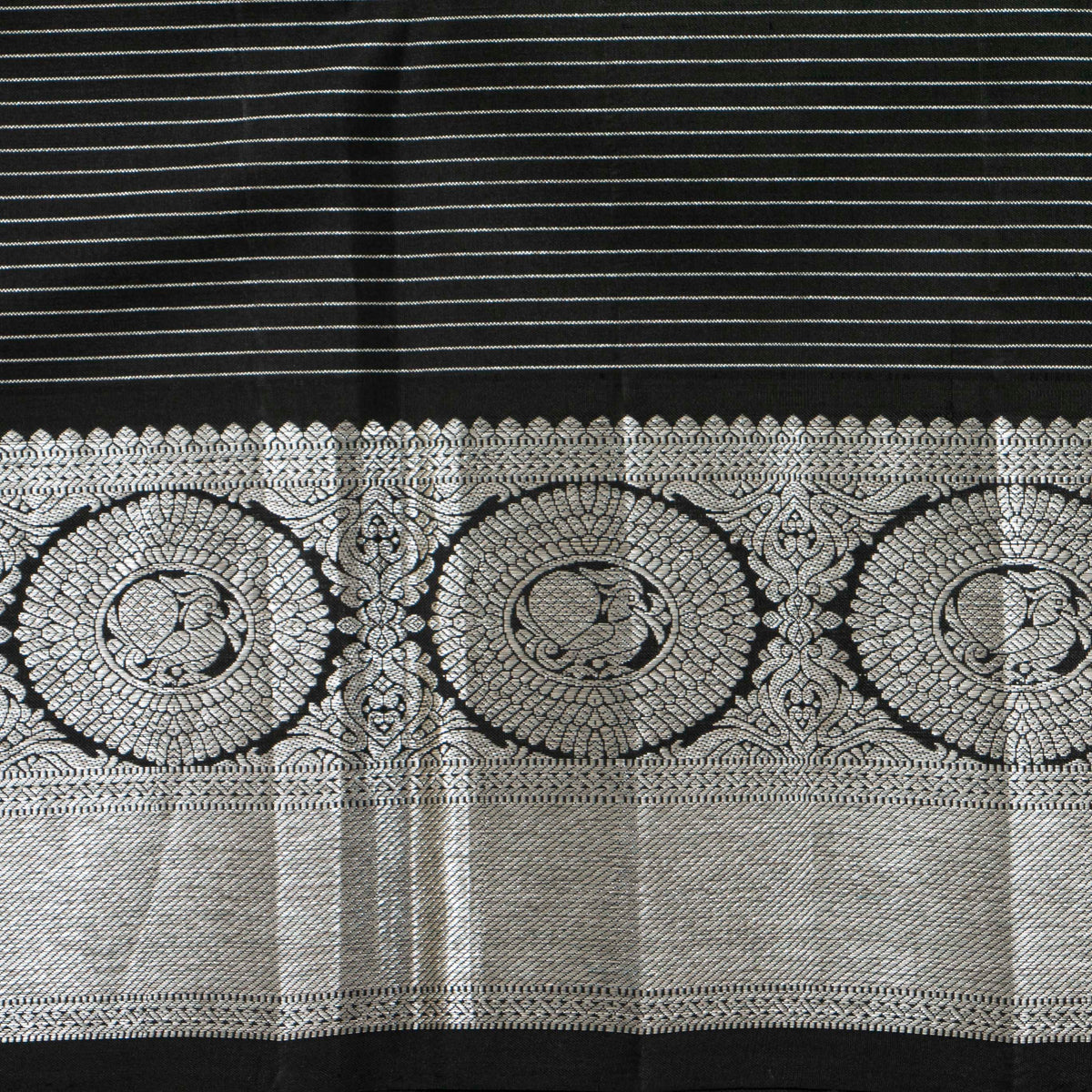 Off White And Black Kanchipuram Silk Saree For Festive Wear PV NYC 2031